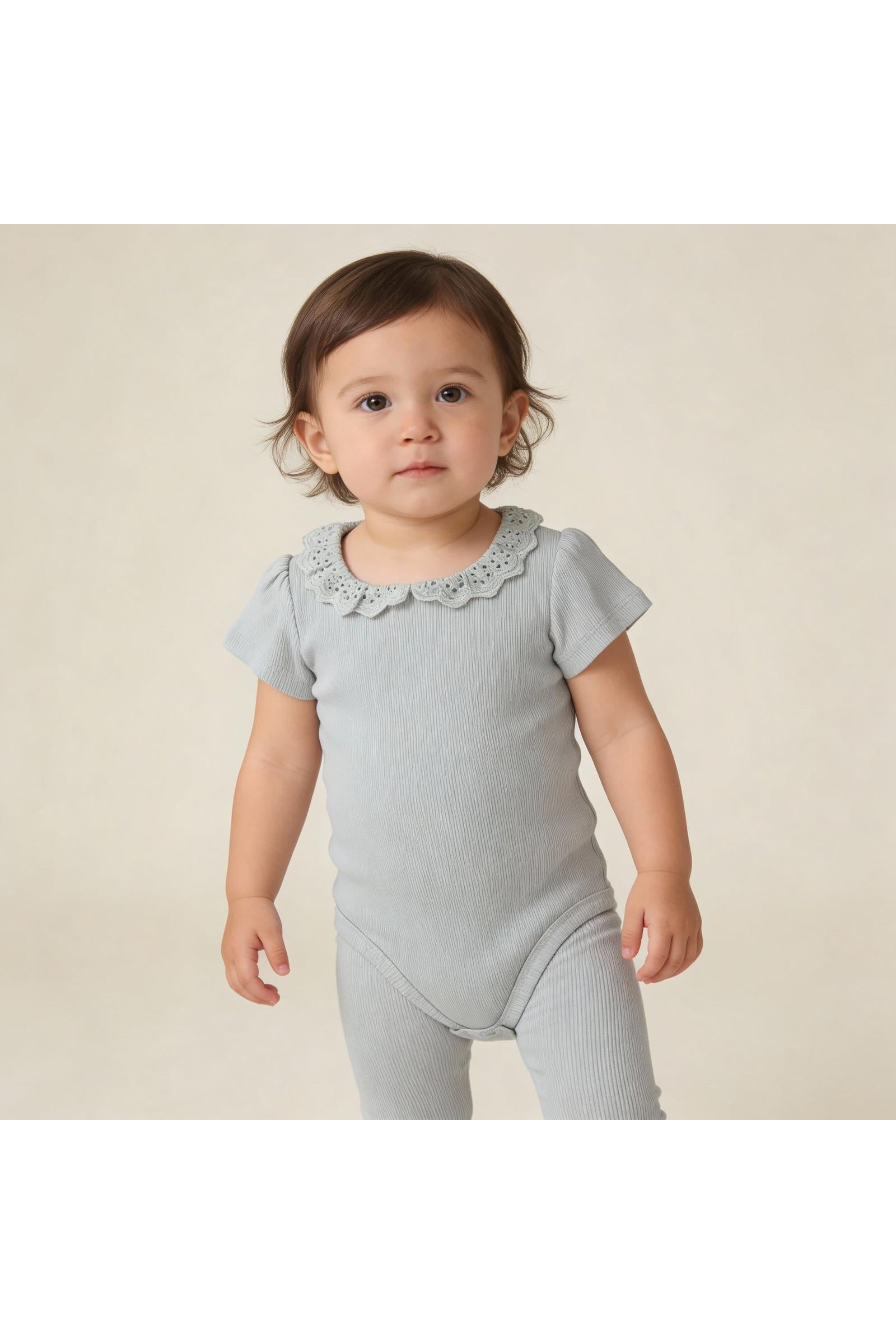 Organic Lace Collar Onesie & Tights Set - Fog