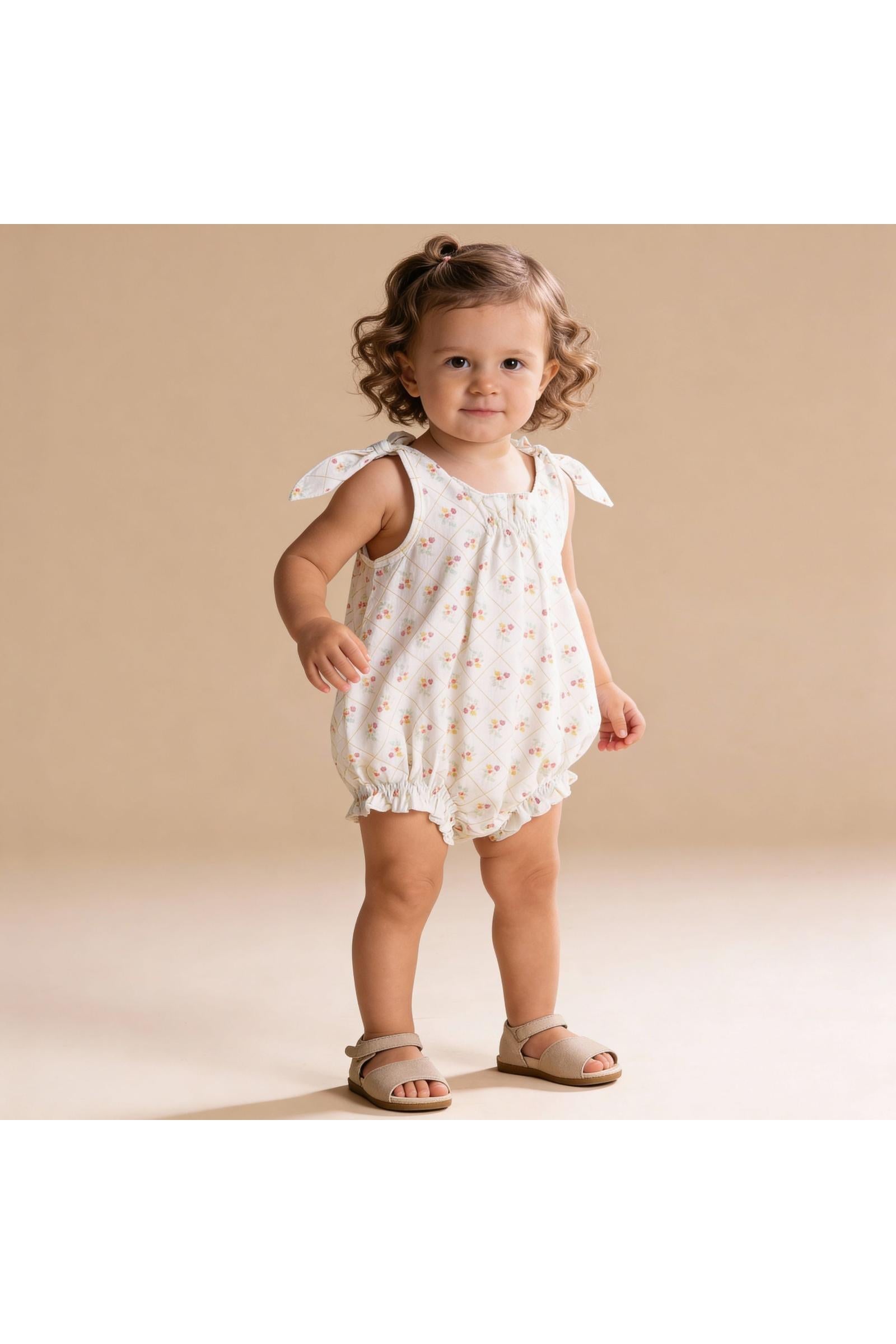 Organic Tie Shoulder Bubble Romper - Spring Weave