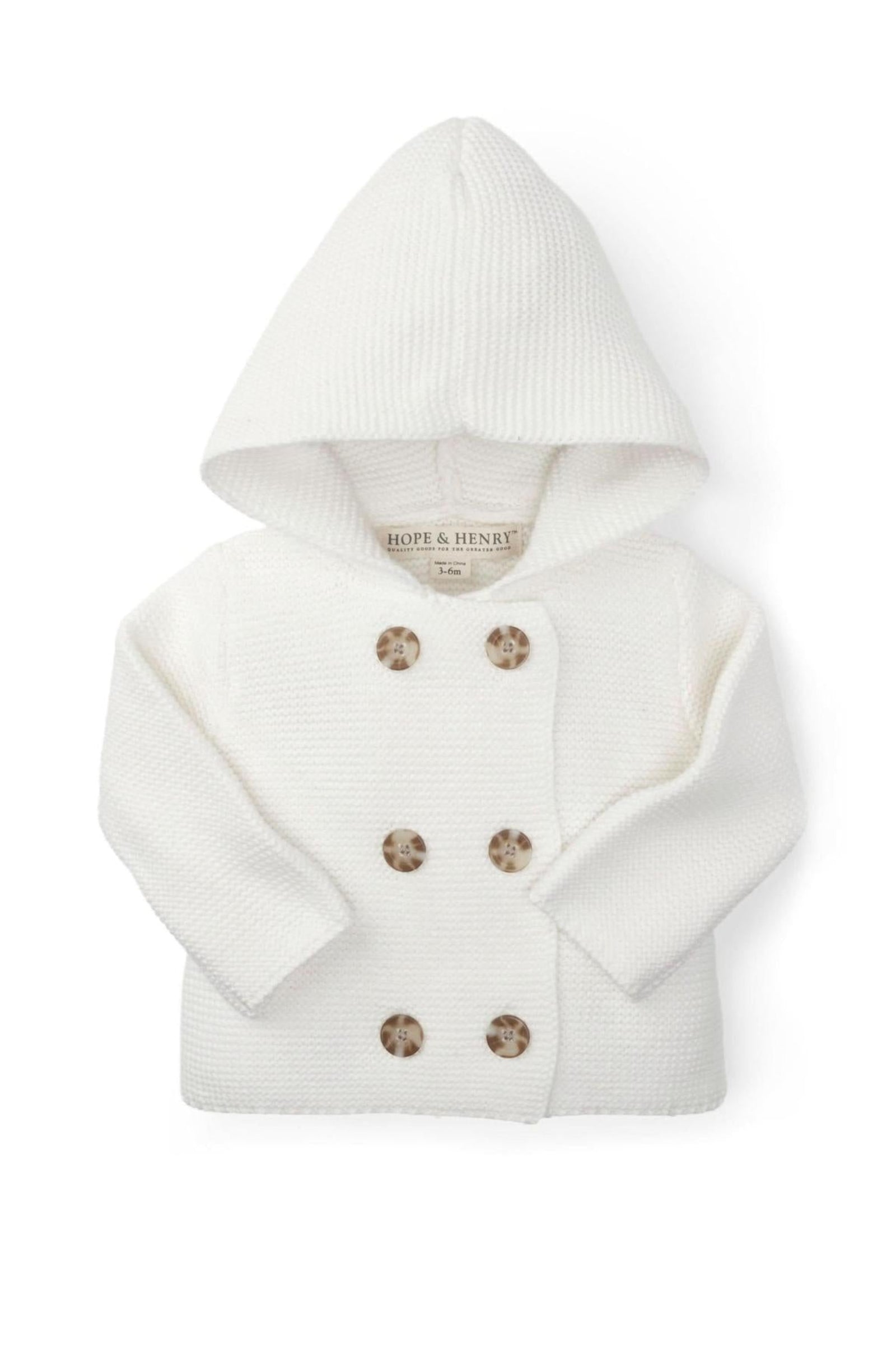 Organic Cotton Hooded Sweater, Soft White Seed Stitch Knit, Gender Neutral, Baby