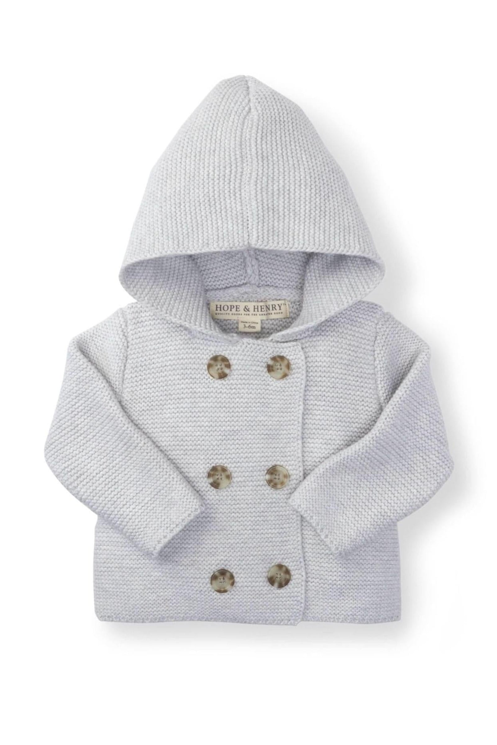 Organic Cotton Hooded Sweater, Light Gray Heather Seed Stitch Knit, Gender Neutral, Baby