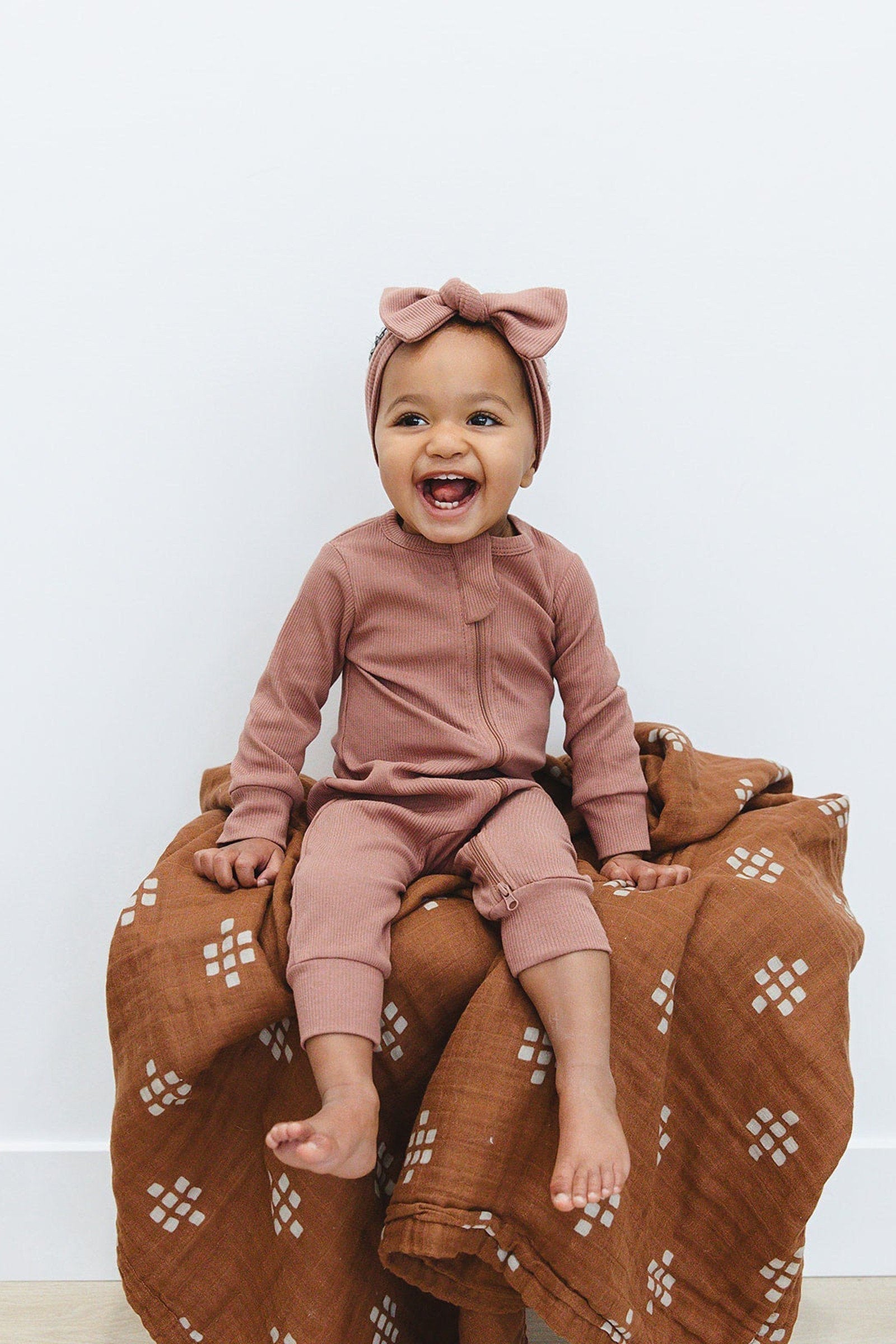 Dusty Rose Ribbed Head Wrap, Organic Cotton, Gender Neutral, Baby