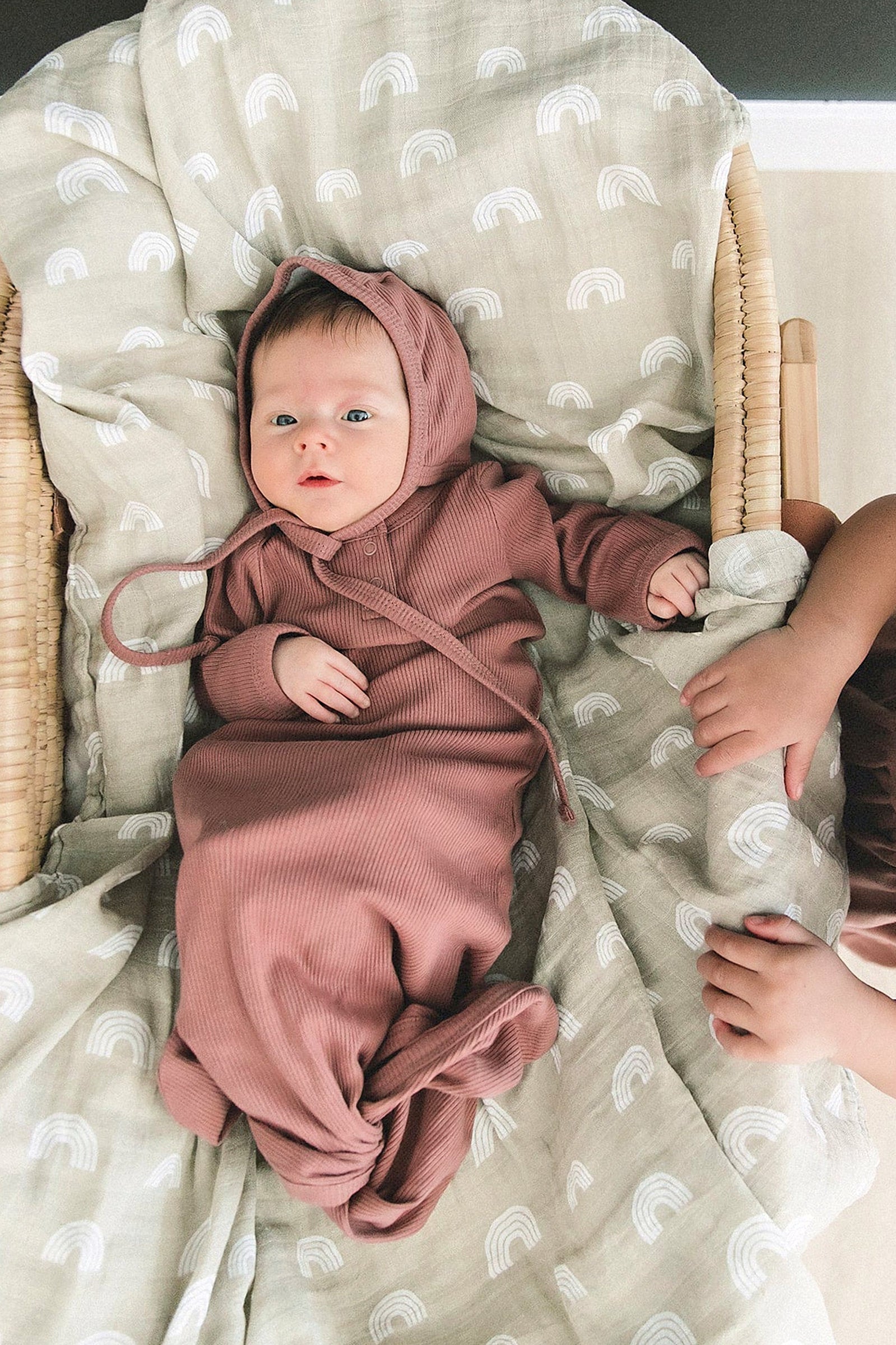 Dusty Rose Ribbed Knot Gown, Baby Essentials, Organic Cotton