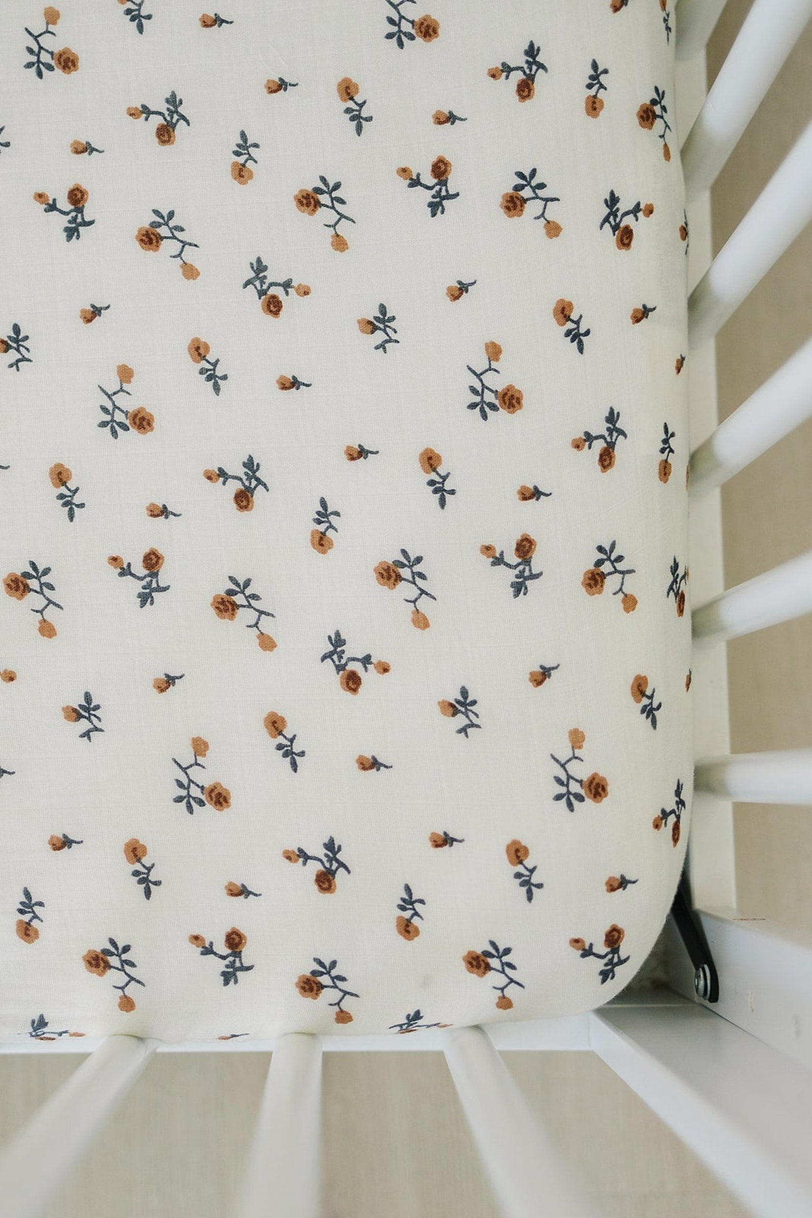 Cream Floral Muslin Crib Sheet, 100% Cotton, Baby Essentials