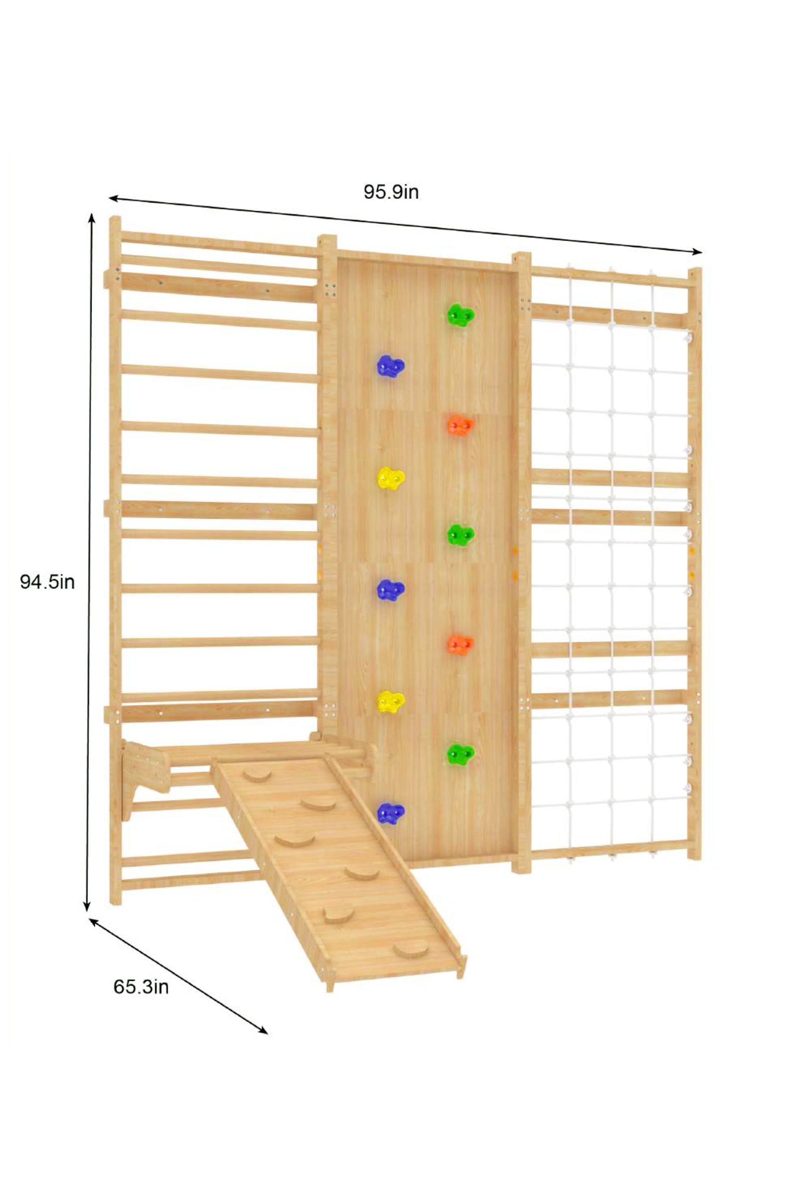 Walnut Modular Swedish Ladder Jungle Gym, Indoor, 95" Height, Wall Mounted
