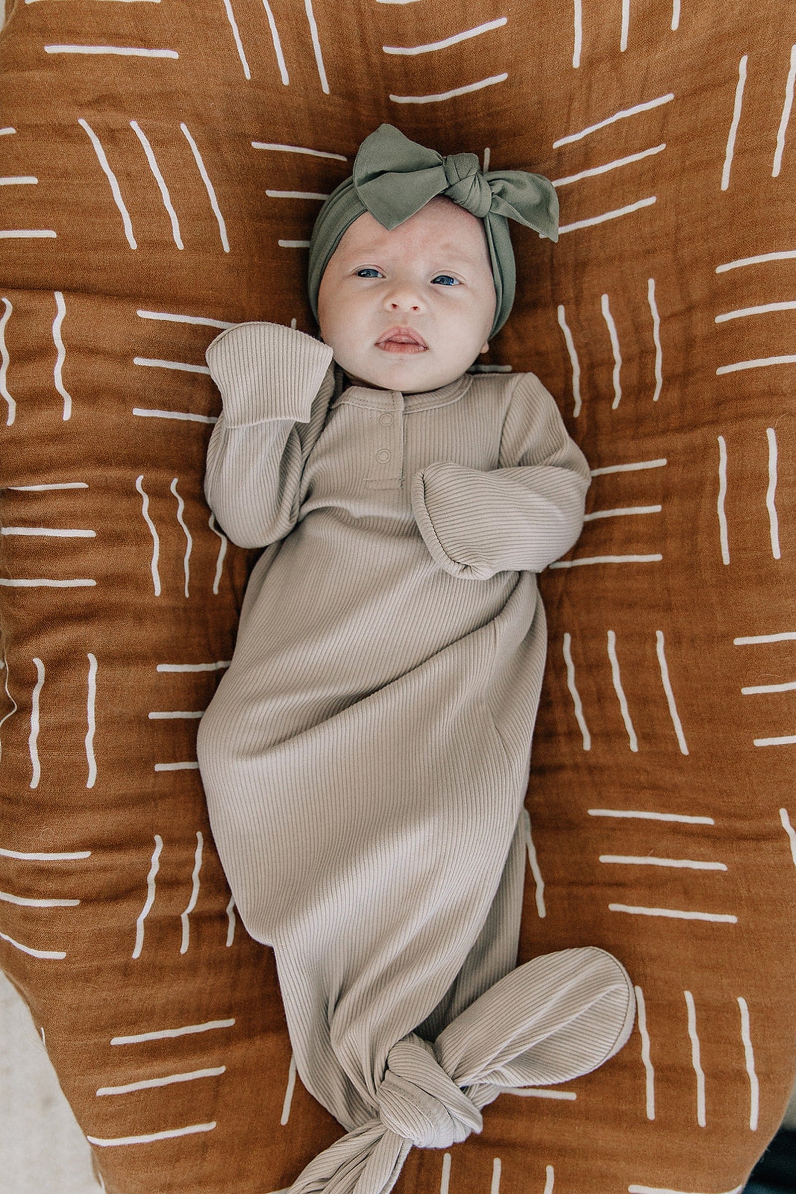 Oatmeal Ribbed Knot Gown, Baby Essentials, Organic Cotton