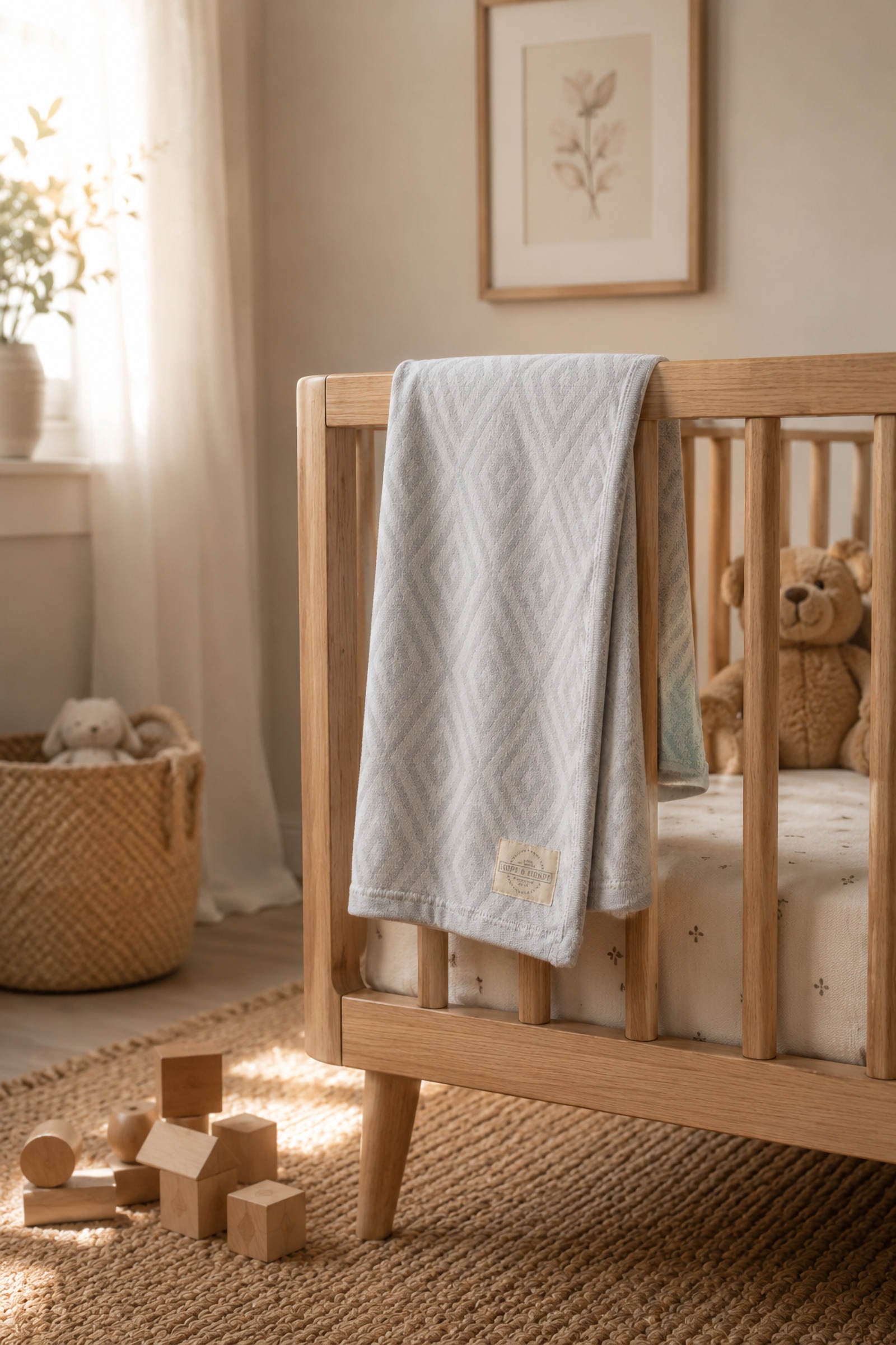 Organic Cotton Jacquard Sweater Blanket, Gray, Baby