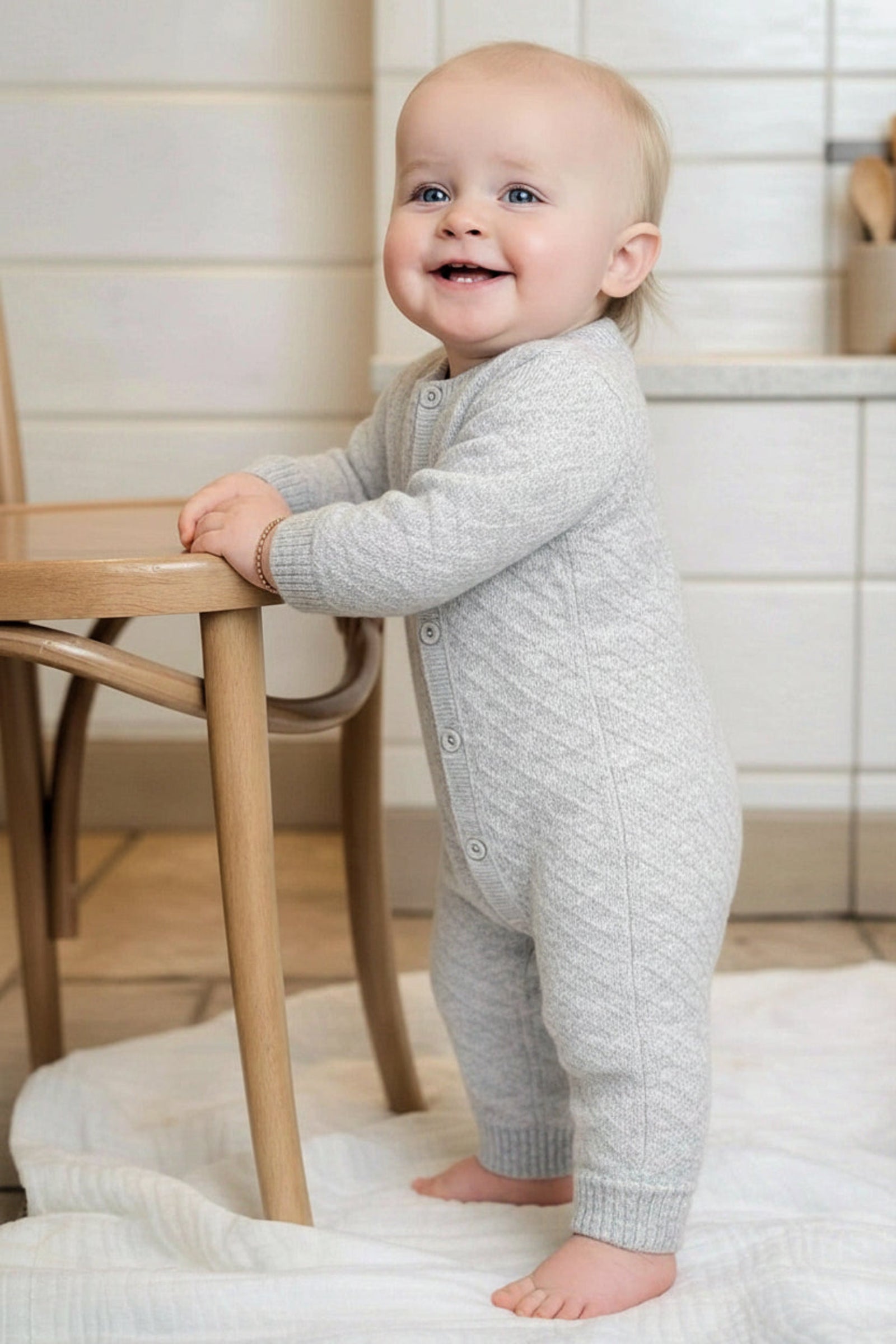 Organic Cotton Jacquard Sweater Romper, Gender Neutral, Gray, Baby