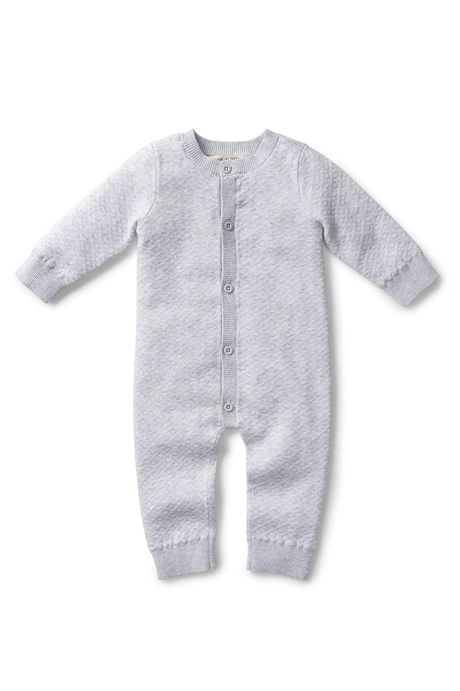 Organic Cotton Jacquard Sweater Romper, Gender Neutral, Gray, Baby