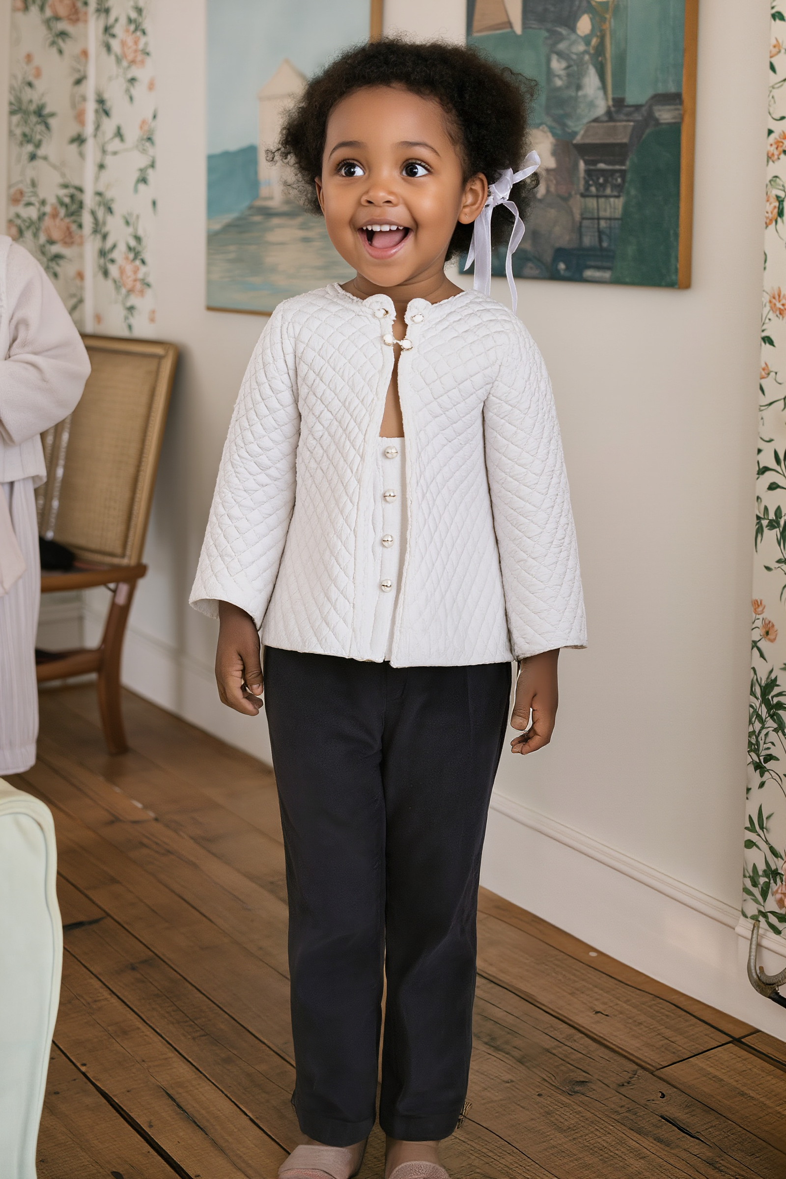 Organic Cotton Straight Dressy Pants with Bow for Baby Girls, Black