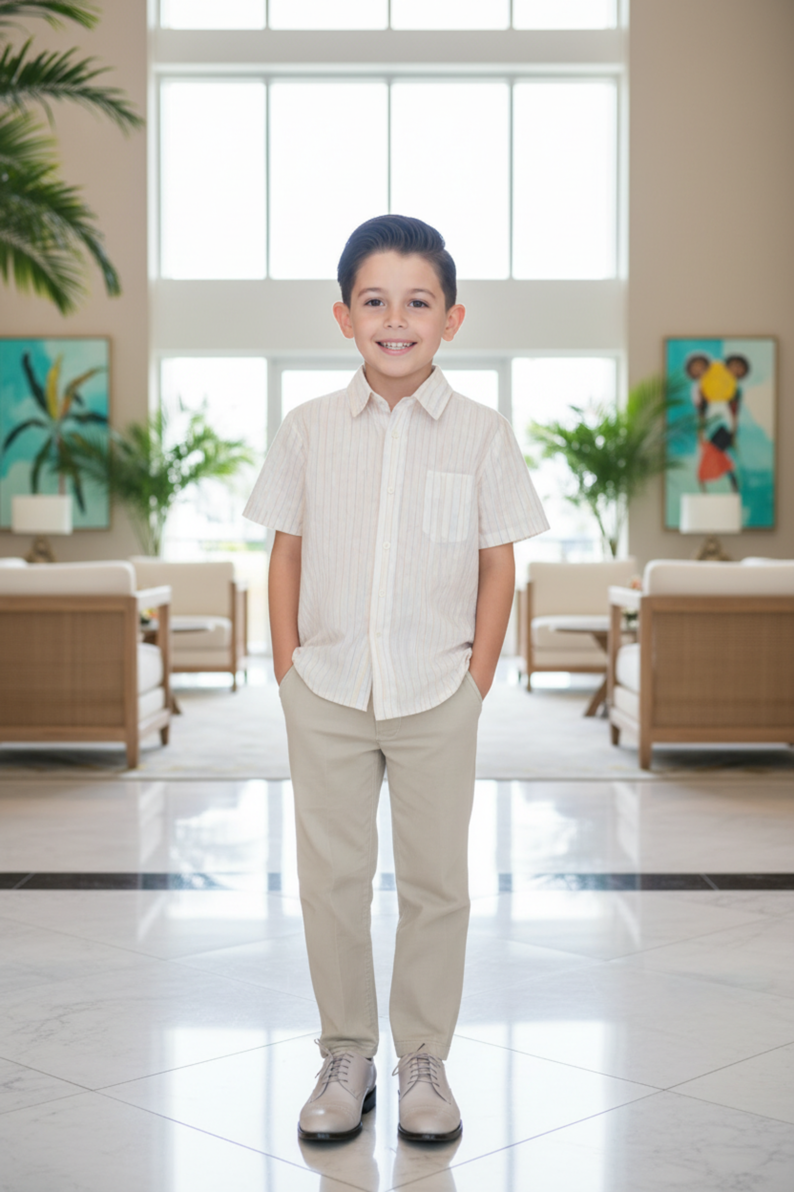 Linen Short Sleeve Shirt for Boys, Sunlit Stripe, Sizes 2T-18