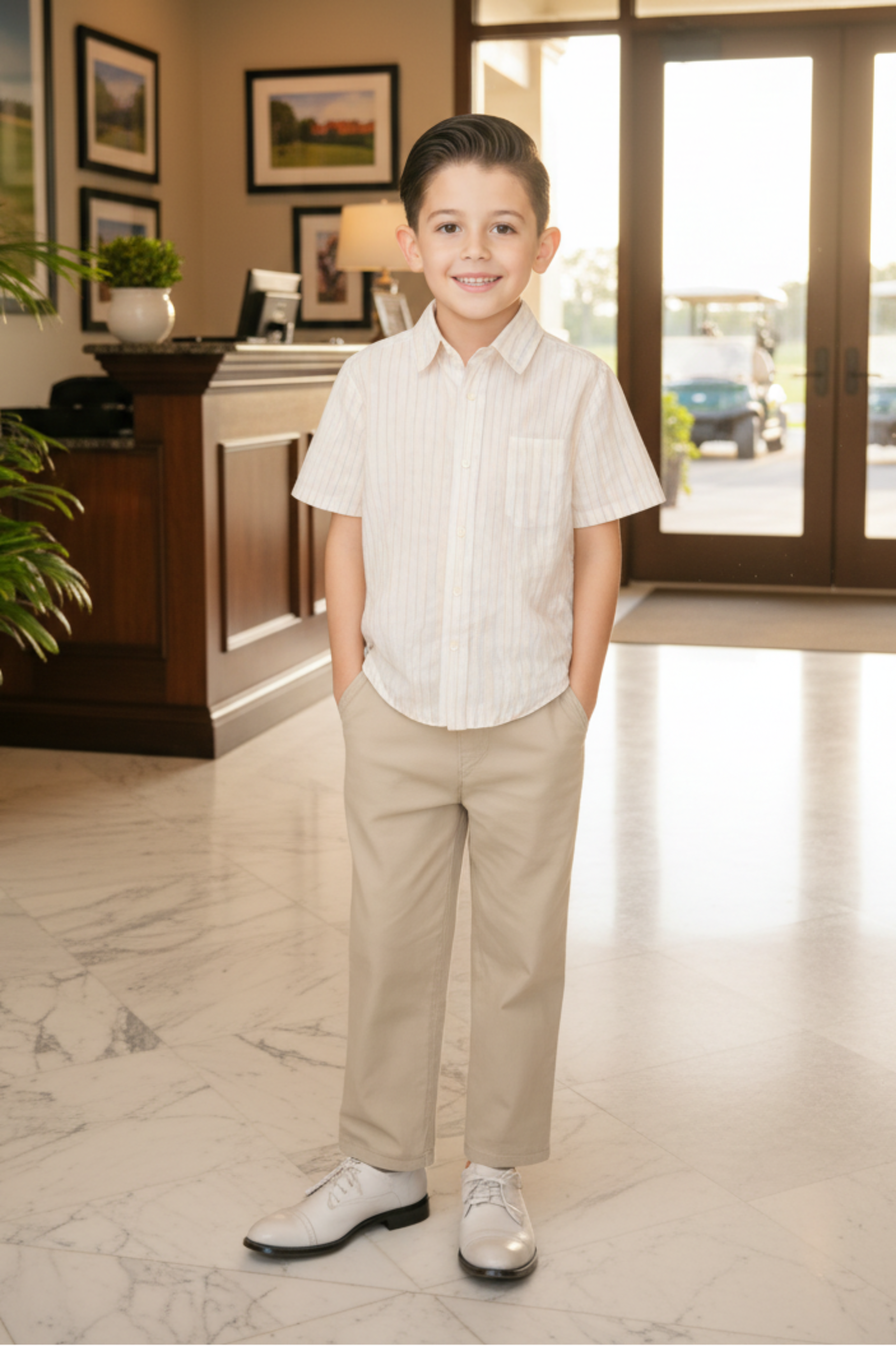 Linen Suit Pant for Boys, Beige, Sizes 2T-16