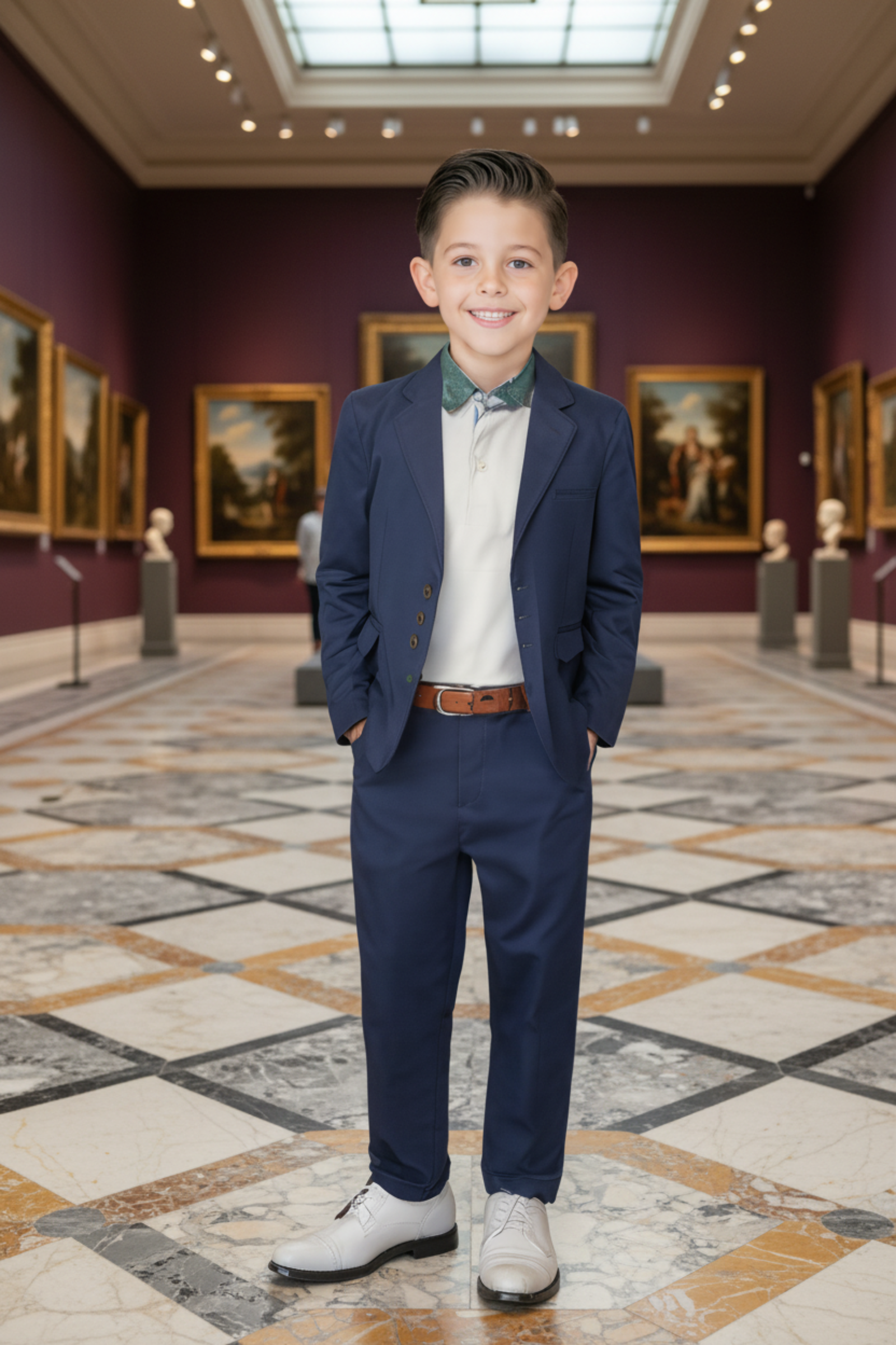 Linen Suit Pants for Boys, Navy, Sizes 2T-16
