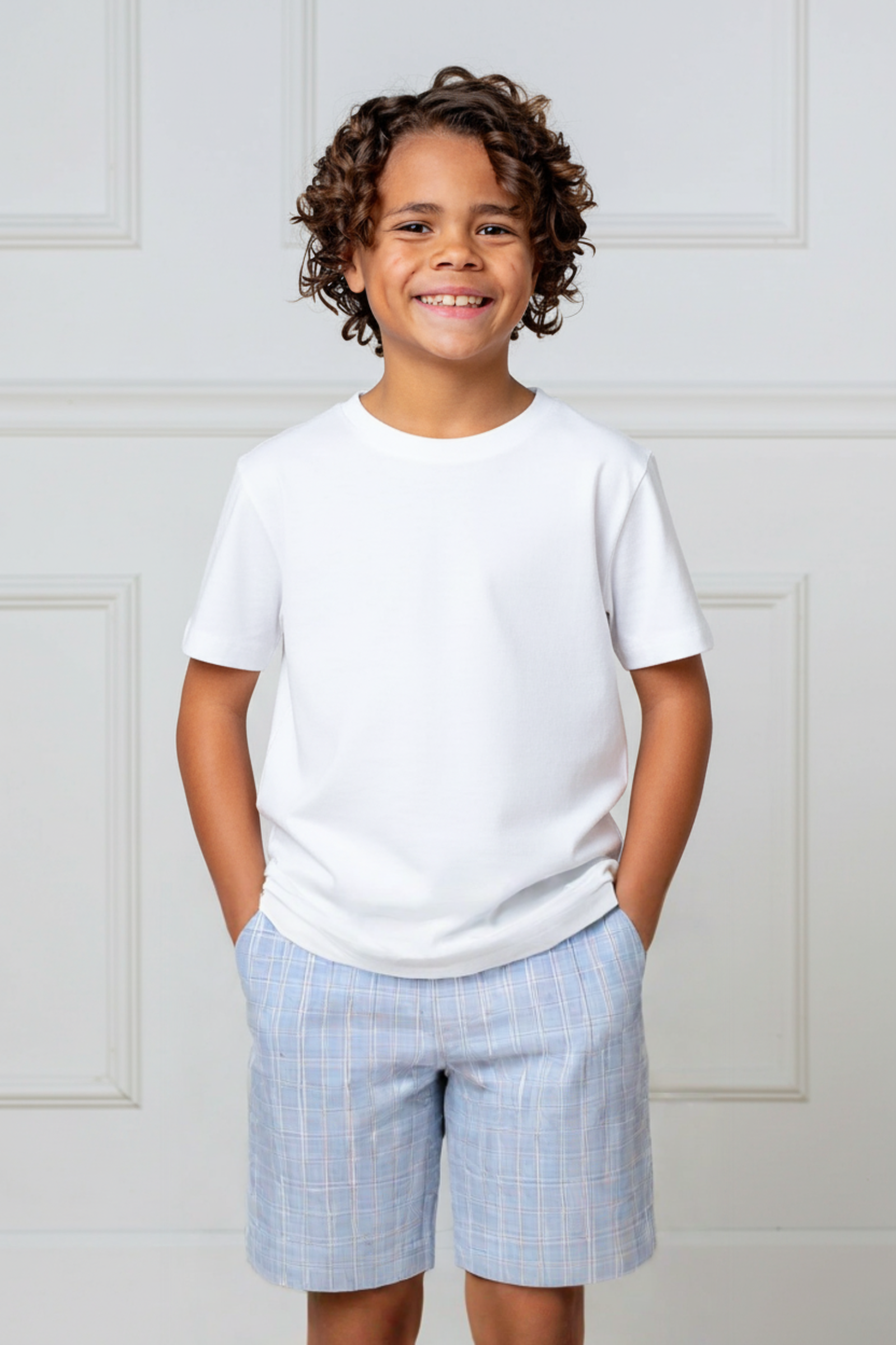 Organic Cotton Seersucker Shorts for Boys, Blue Chateau Check, Sizes 2T-12