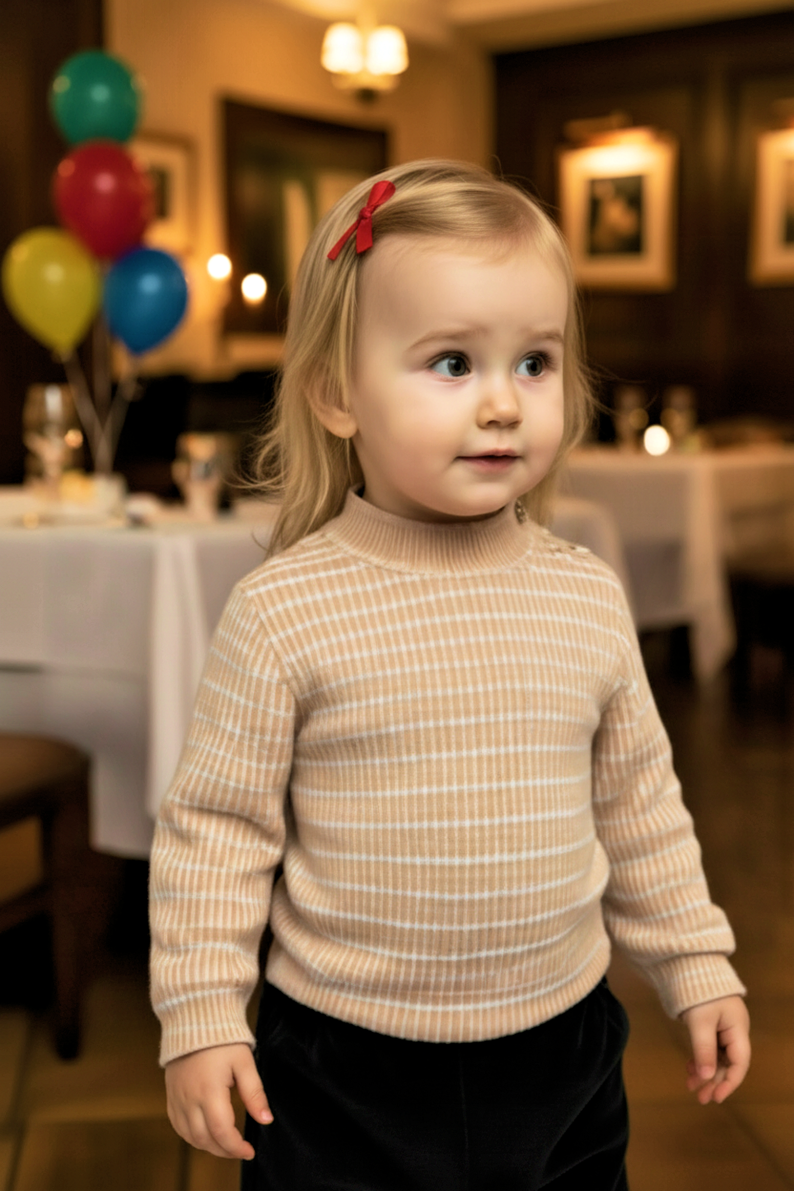 Organic Cotton Mock Neck Sweater for Girls, Oatmeal Stripe, Baby