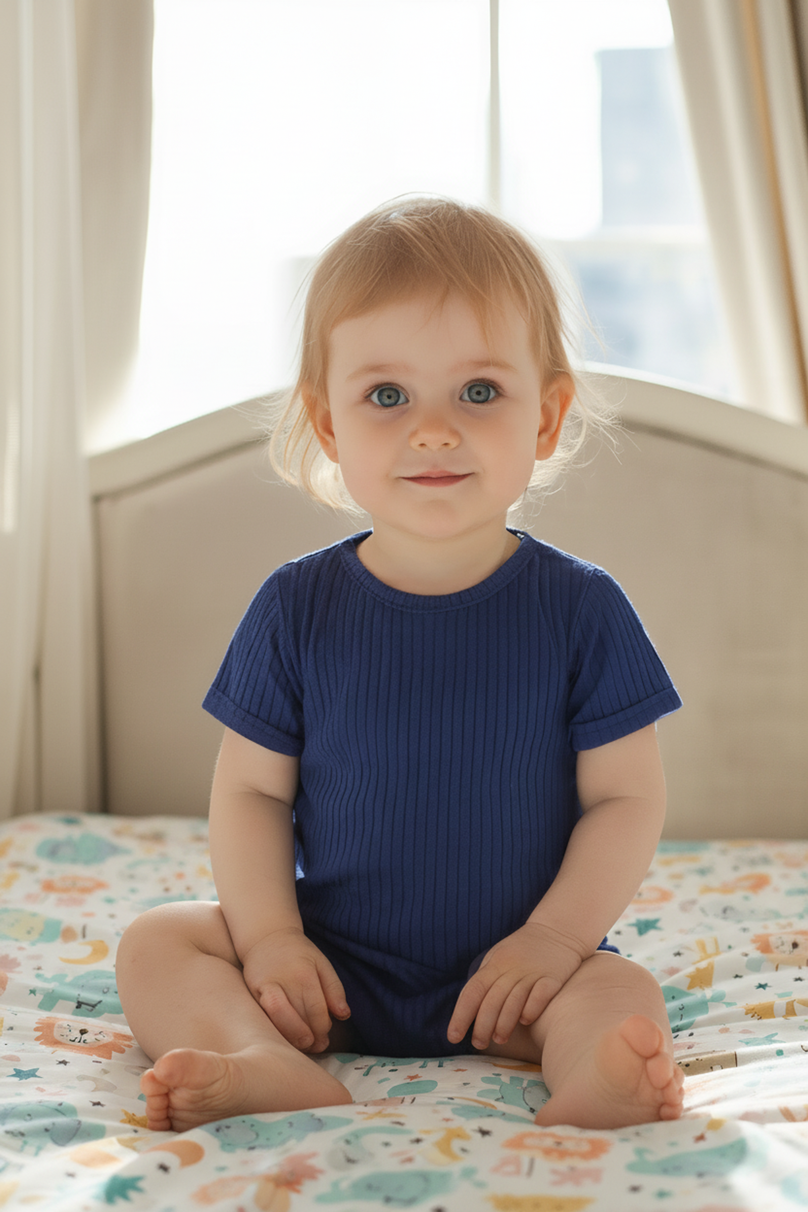 Cotton Ribbed Bodysuit for Babies, Navy, Gender Neutral