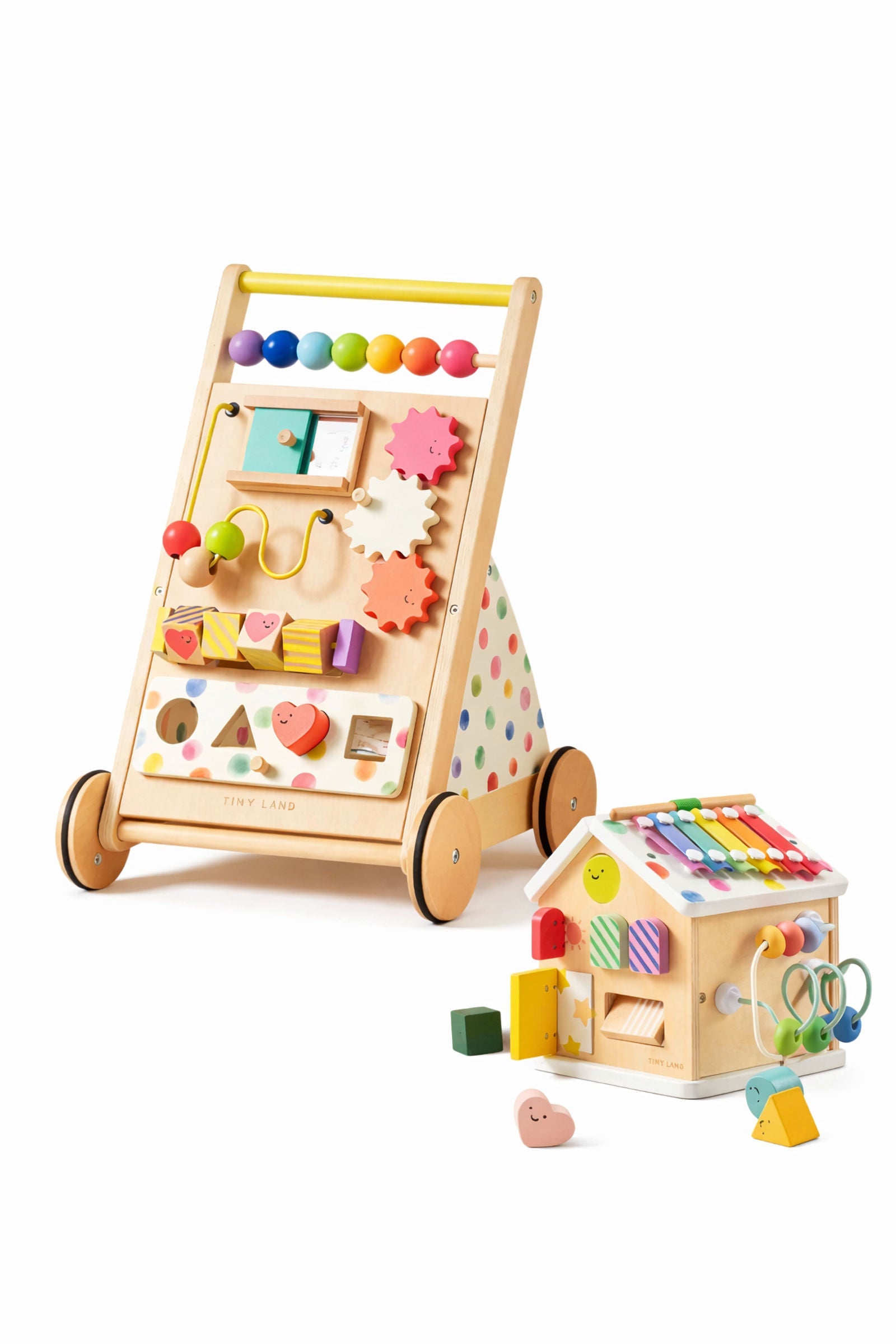 Rainbow Wooden Baby Walker & Activity Cube Playset, Montessori Development Toy, Toddlers