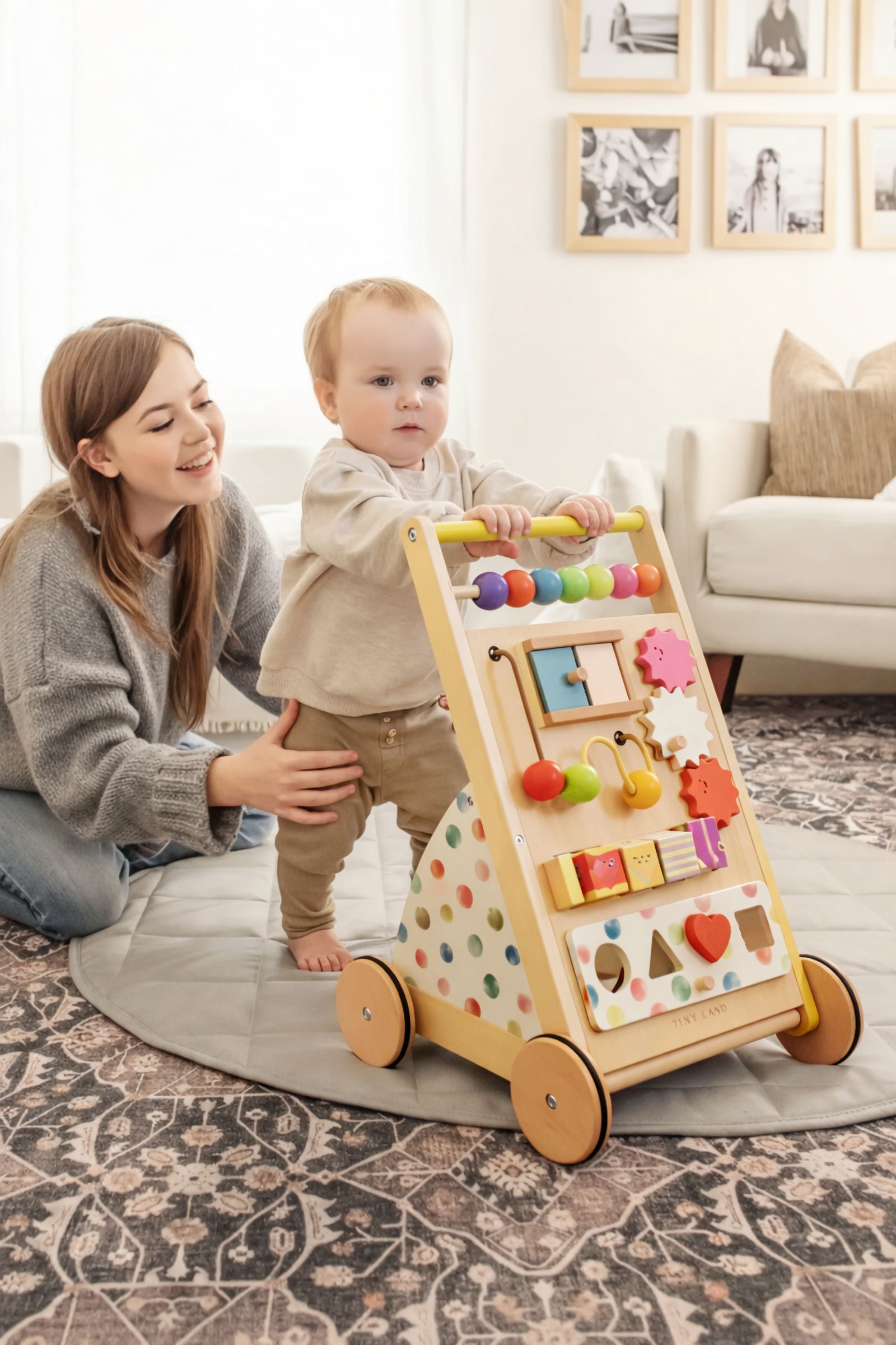 Rainbow Wooden Baby Walker & Activity Cube Playset, Montessori Development Toy, Toddlers