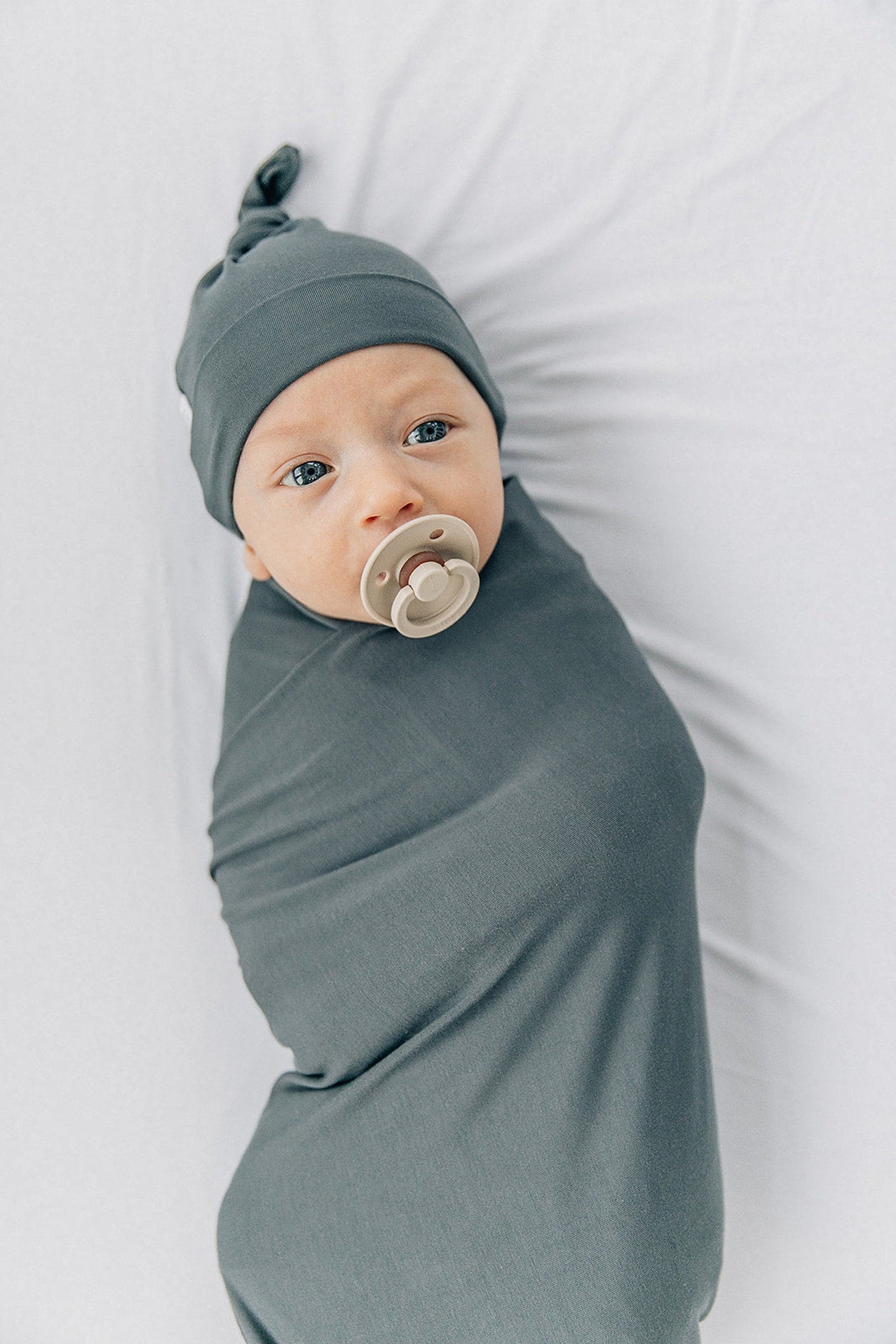 Charcoal Swaddle Blanket + Hat OR Head Wrap Set, Bamboo, Baby Essentials