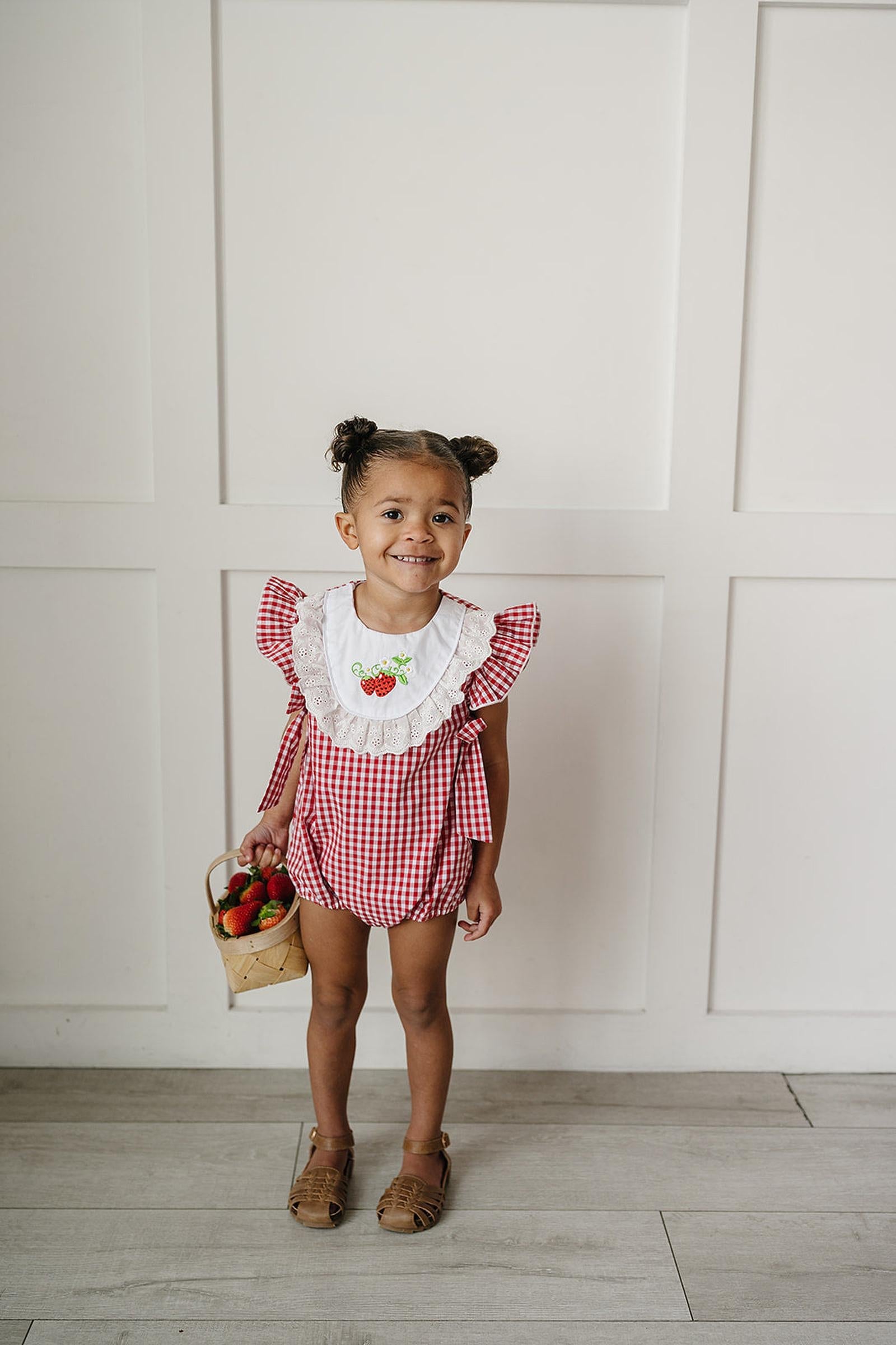Gingham Strawberry Cotton Bubble Romper, Baby - Toddler