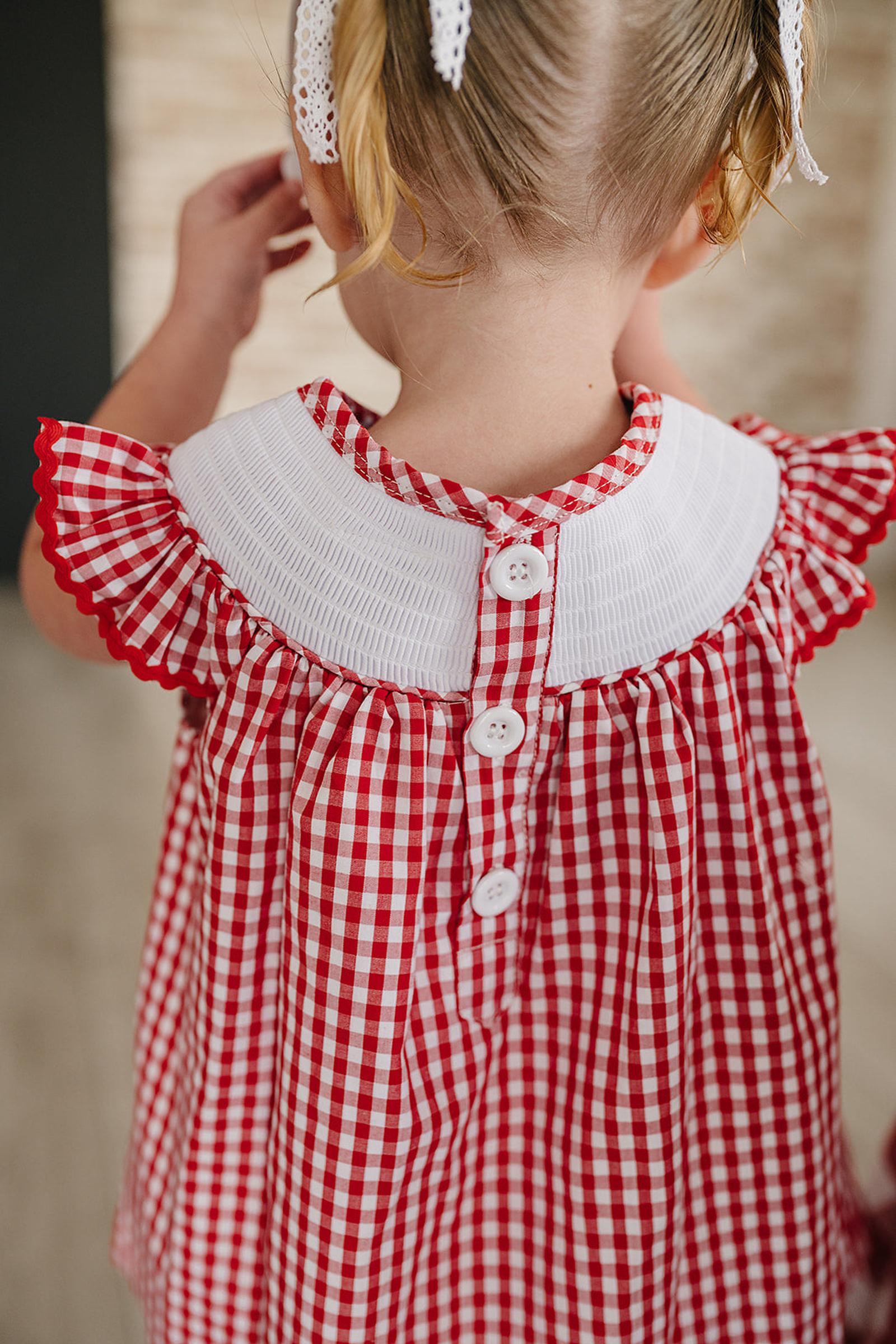 Gingham Strawberry Cotton Dress, Baby - Kids