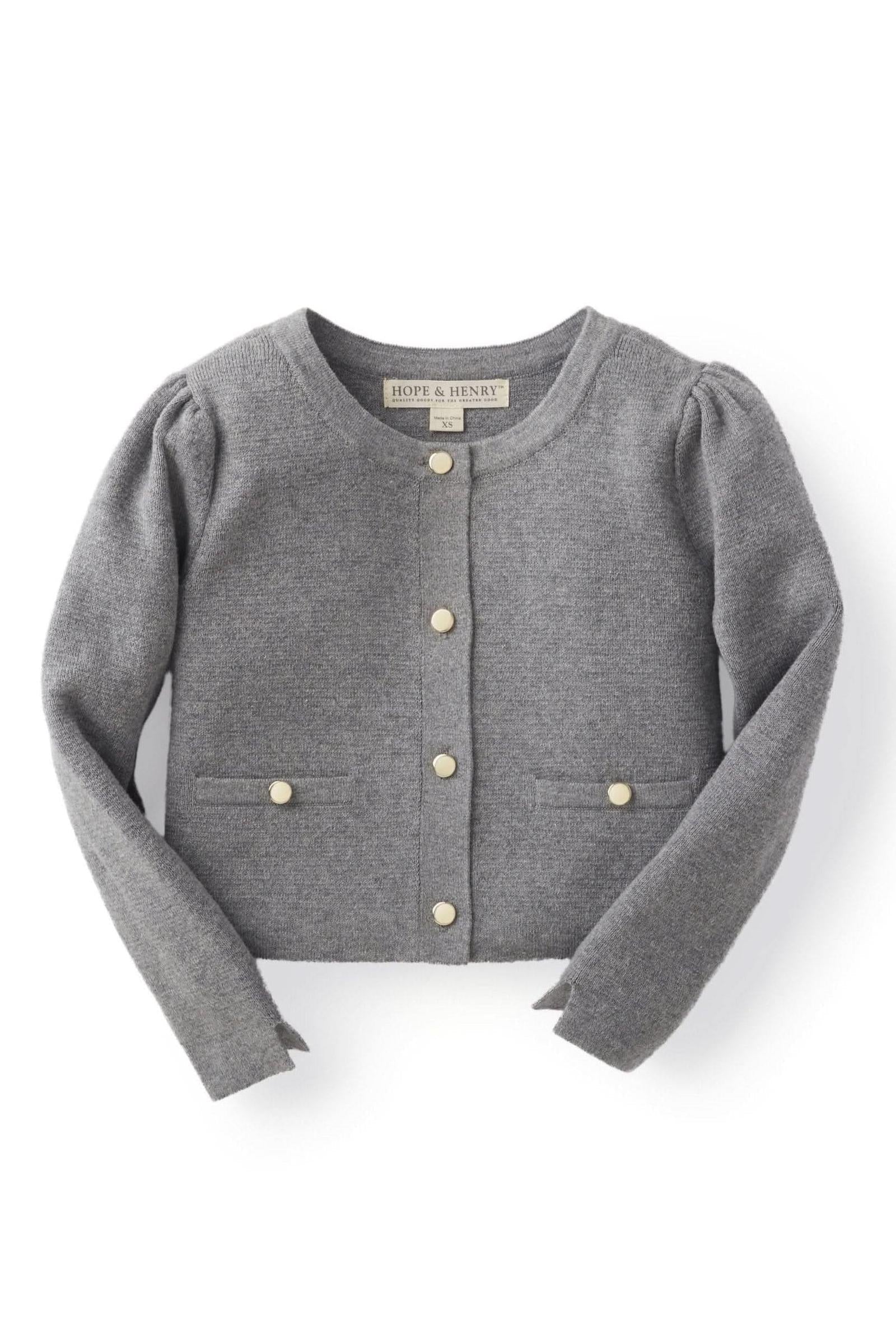 Organic Cotton Milano Stitch Cardigan for Baby Girls, Gray