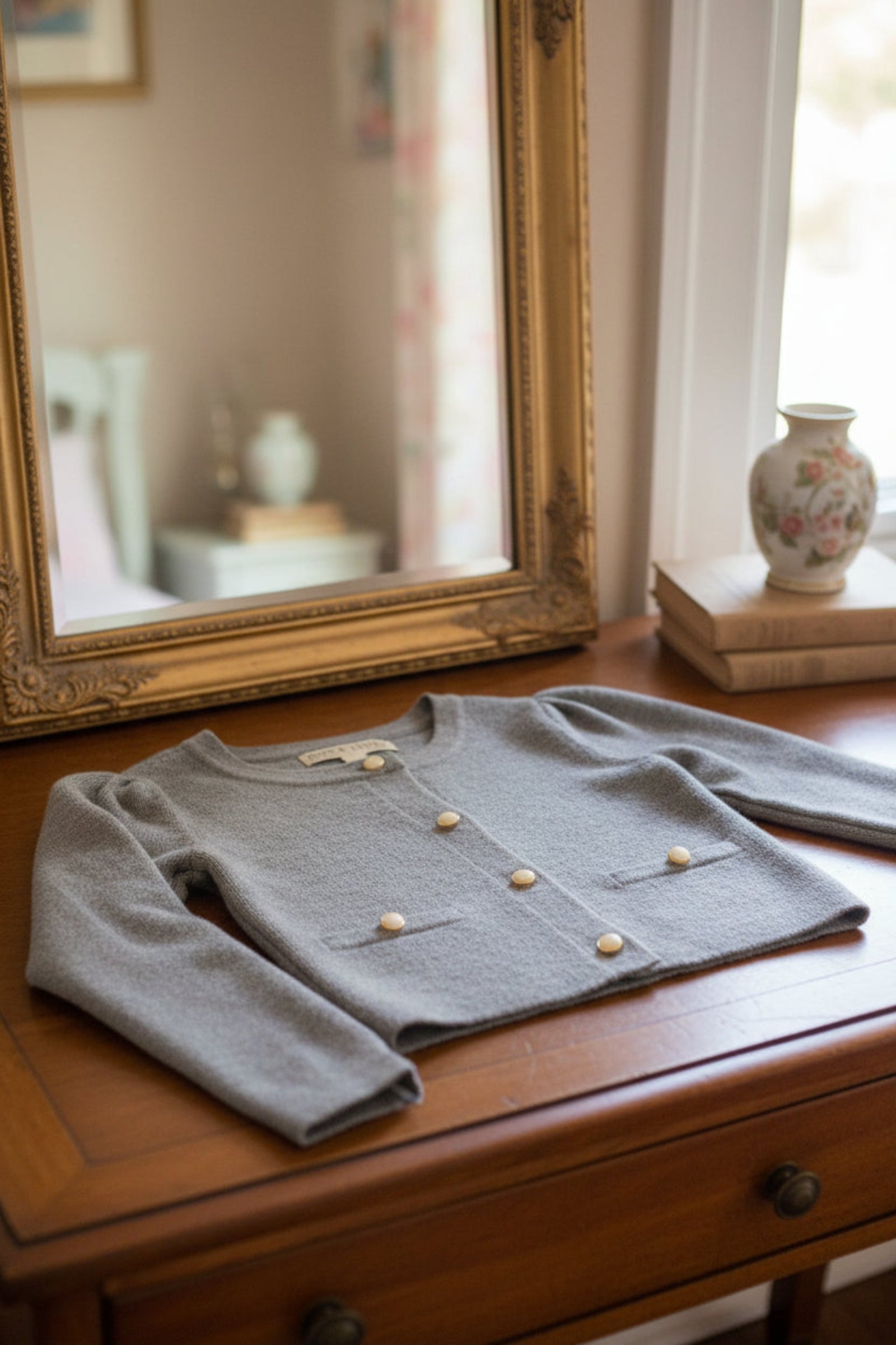 Organic Cotton Milano Stitch Cardigan for Baby Girls, Gray