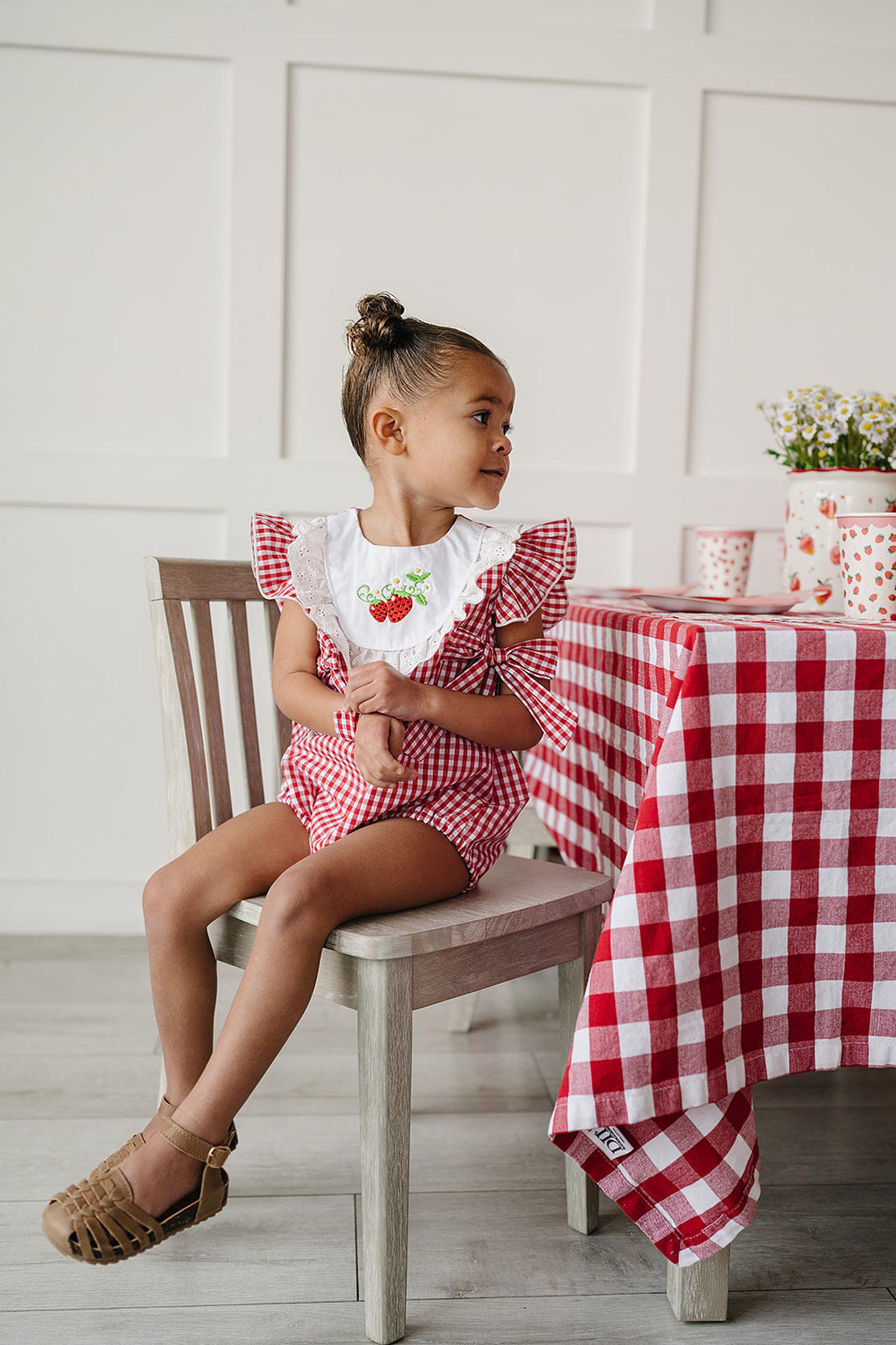 Gingham Strawberry Cotton Bubble Romper, Baby - Toddler