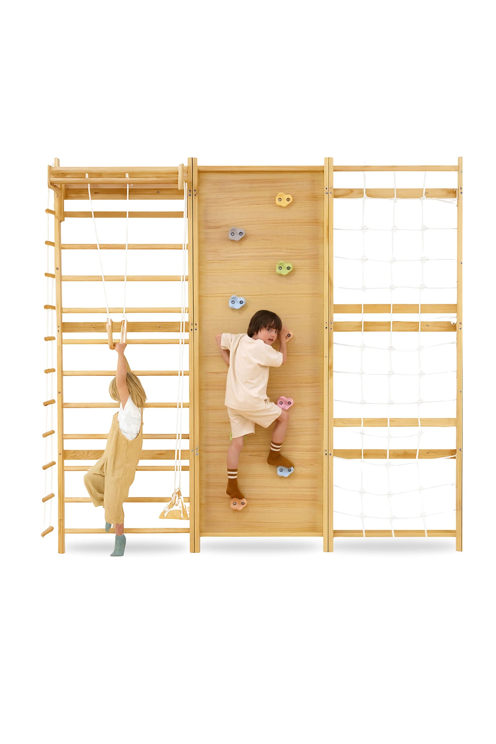 Walnut Modular Swedish Ladder Jungle Gym, Indoor, 95" Height, Wall Mounted