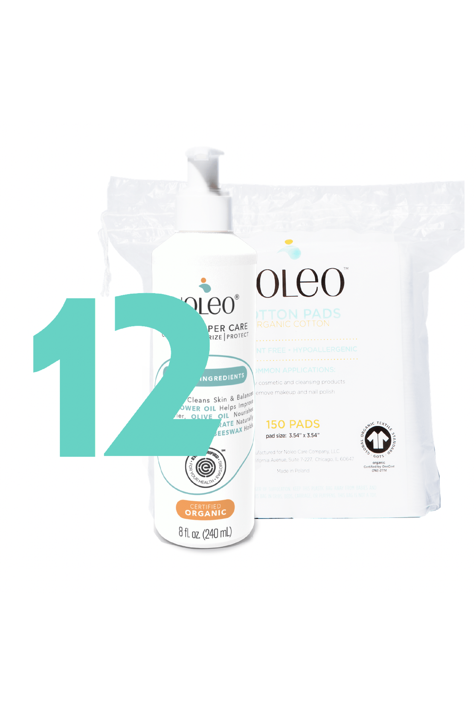 NOLEO Diaper Rash Cream & Cotton Pads, Bundle