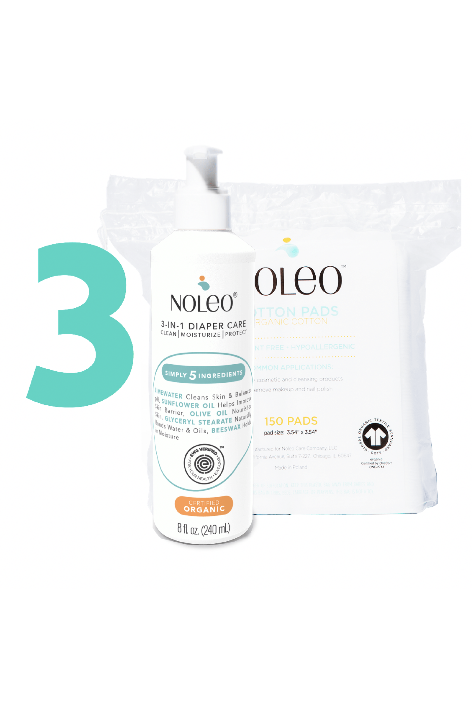 NOLEO Diaper Rash Cream & Cotton Pads, Bundle