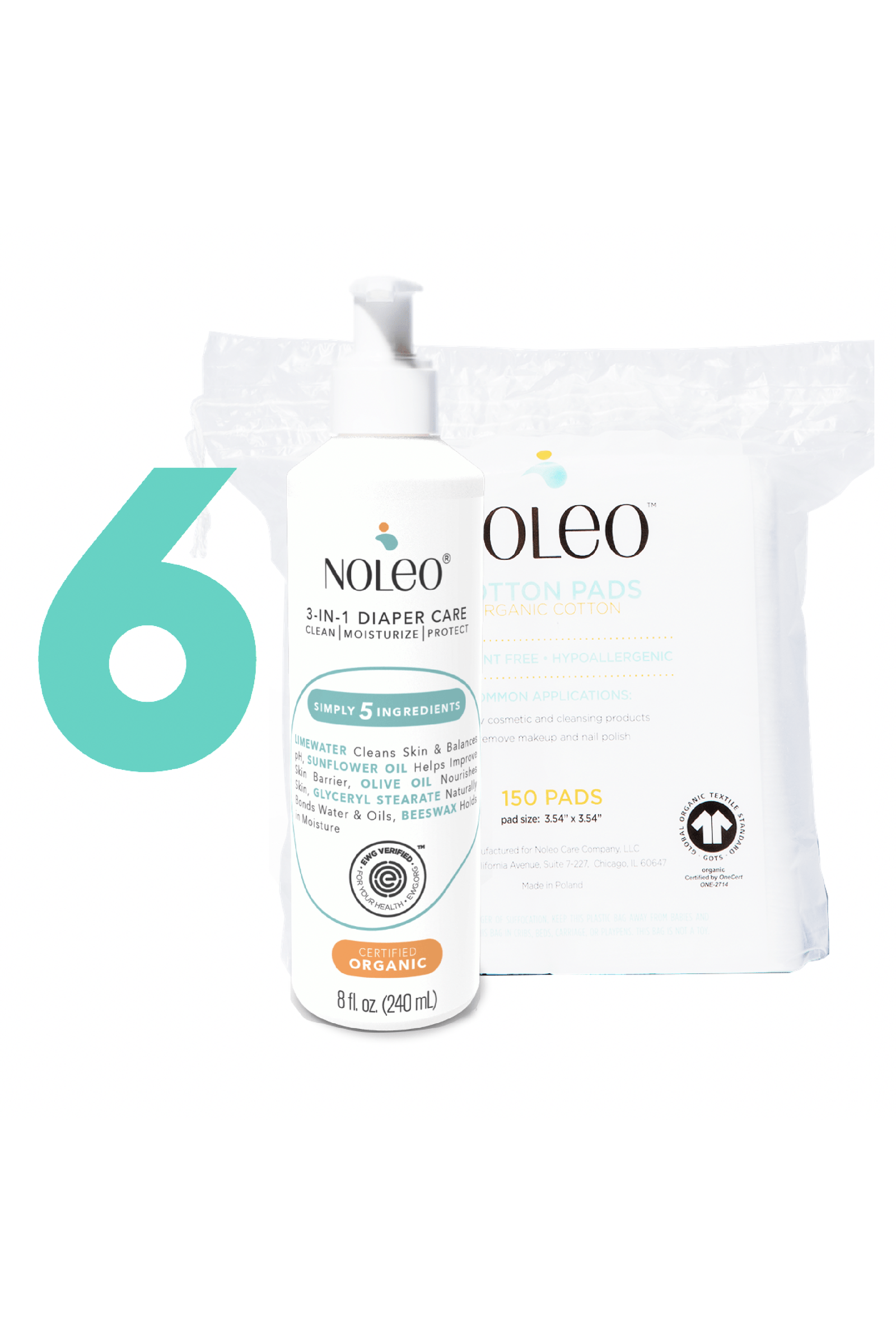 NOLEO Diaper Rash Cream & Cotton Pads, Bundle