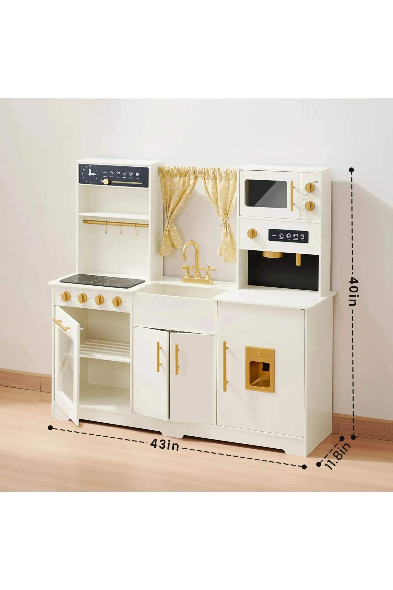 Iconic Wooden Play Kitchen, Cream, Pretend Cooking Set, Toddler & Kids