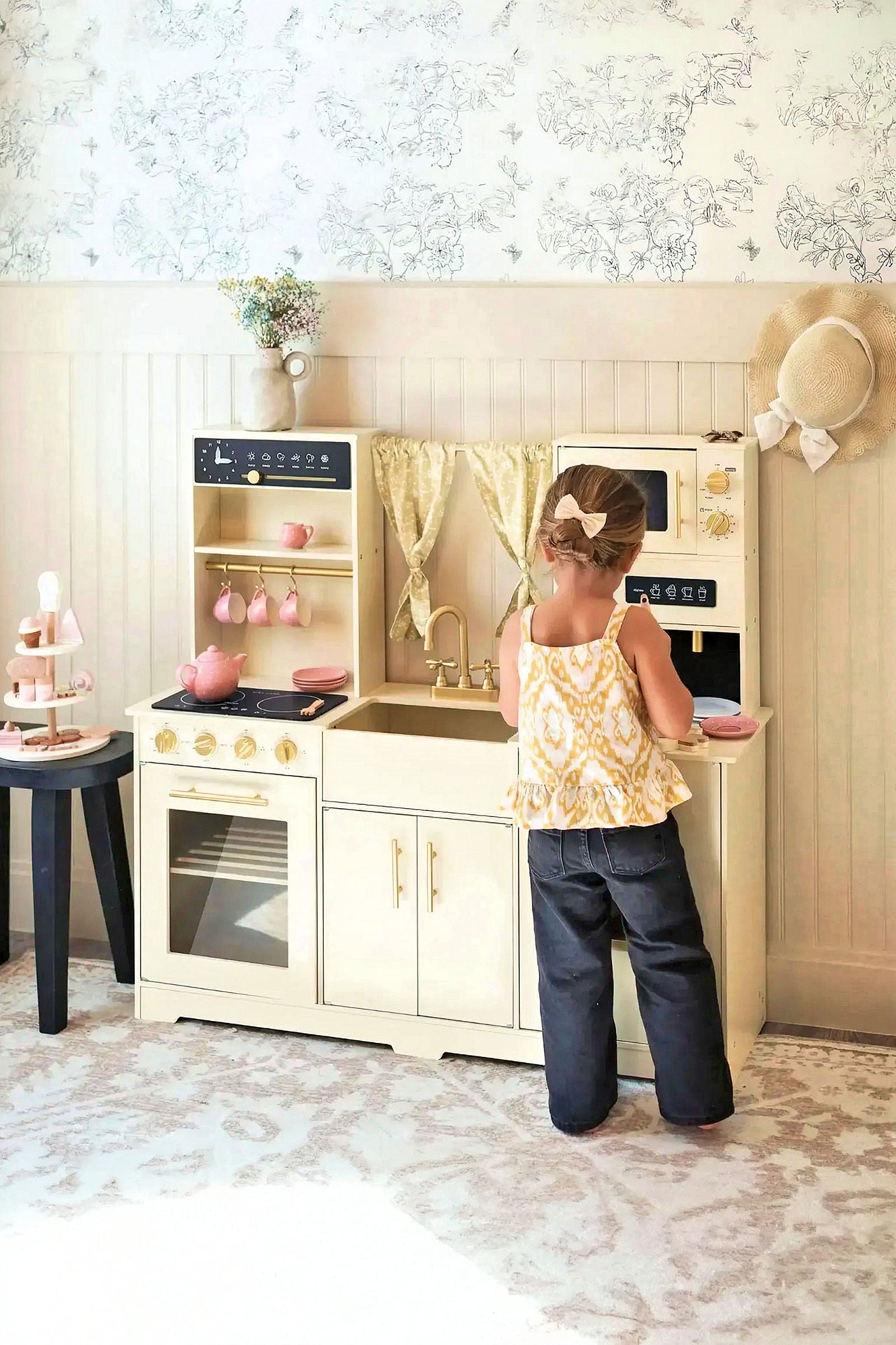 Iconic Wooden Play Kitchen, Cream, Pretend Cooking Set, Toddler & Kids