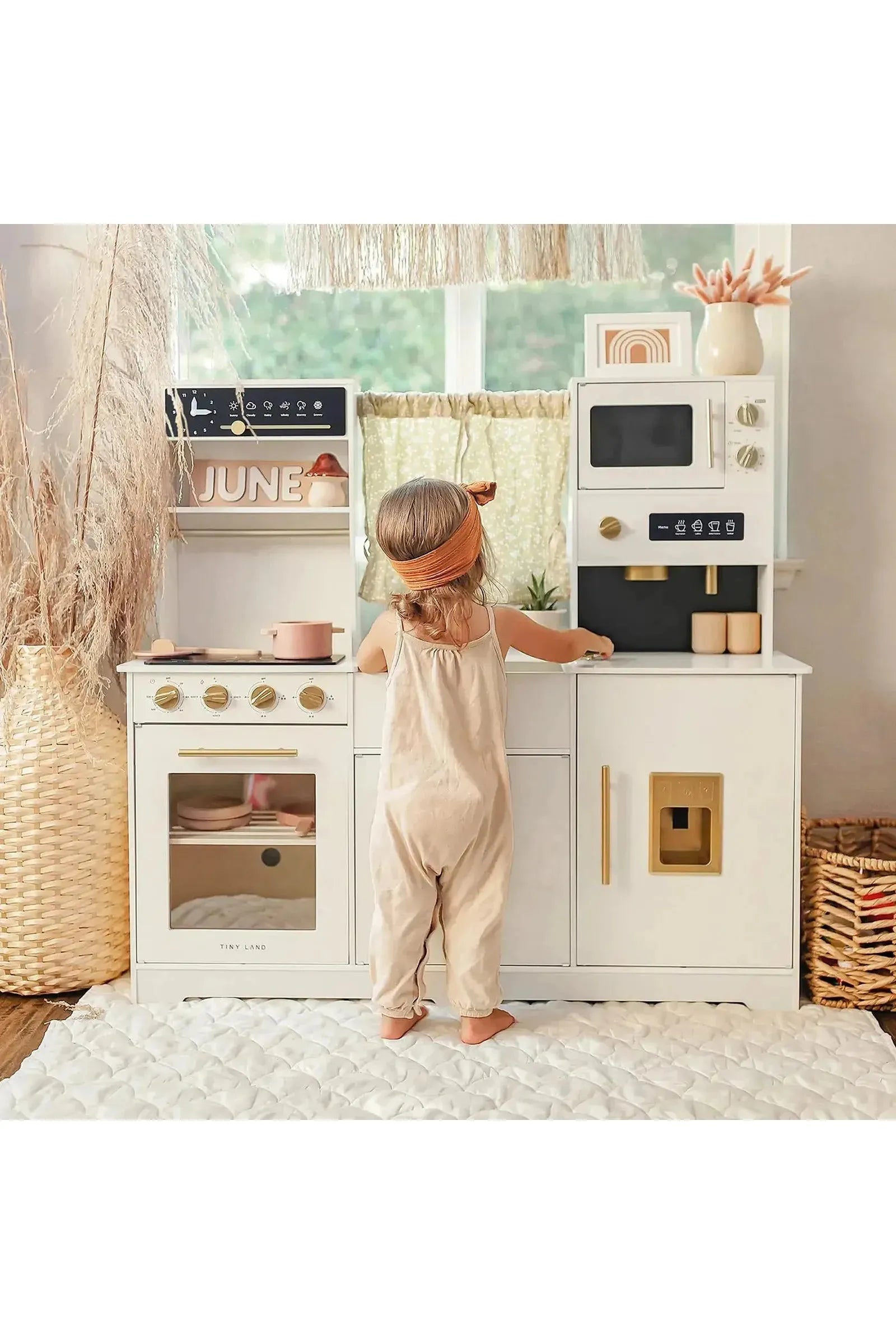 Iconic Wooden Play Kitchen, Cream, Pretend Cooking Set, Toddler & Kids