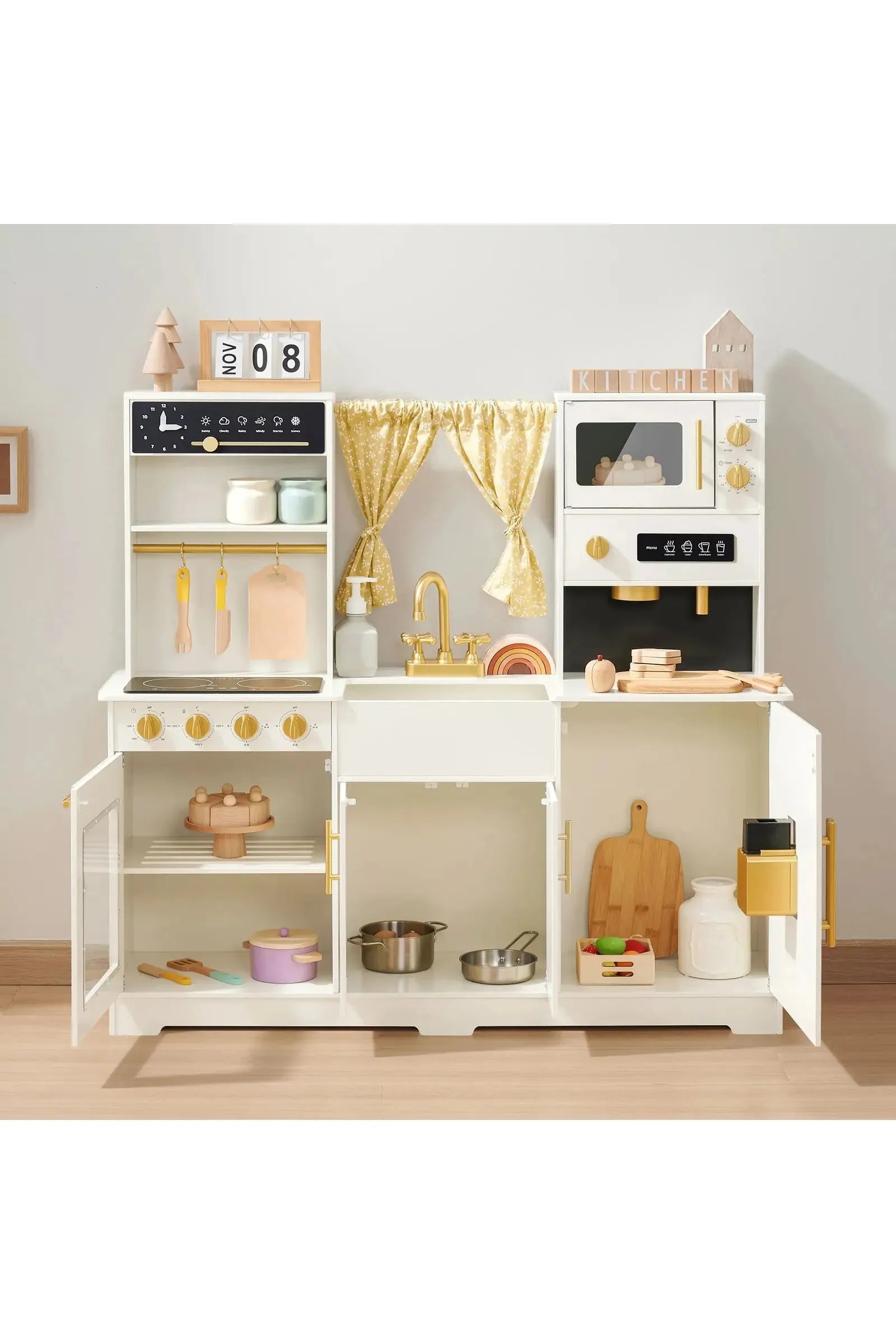 Iconic Wooden Play Kitchen, Cream, Pretend Cooking Set, Toddler & Kids