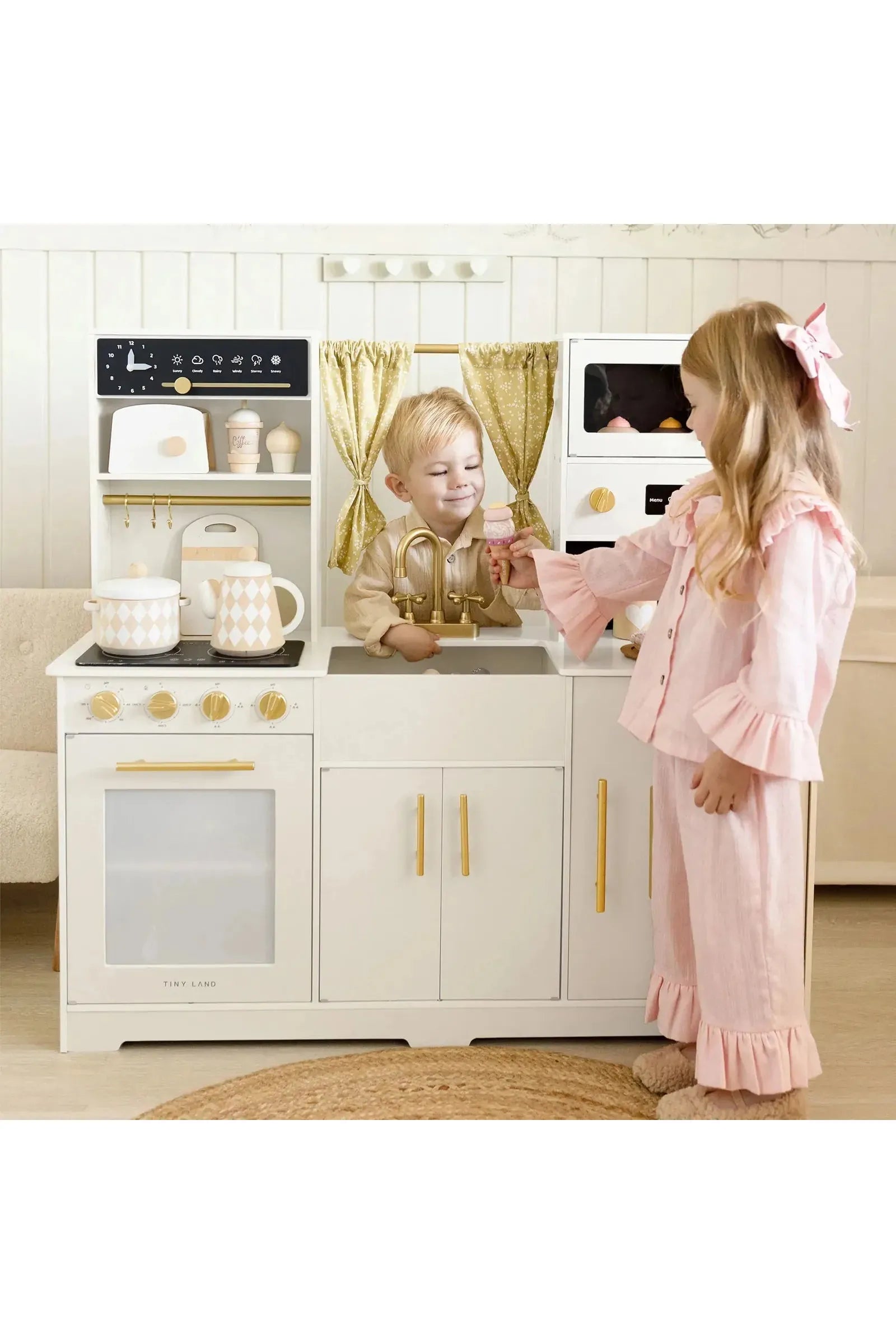 Iconic Wooden Play Kitchen, Cream, Pretend Cooking Set, Toddler & Kids