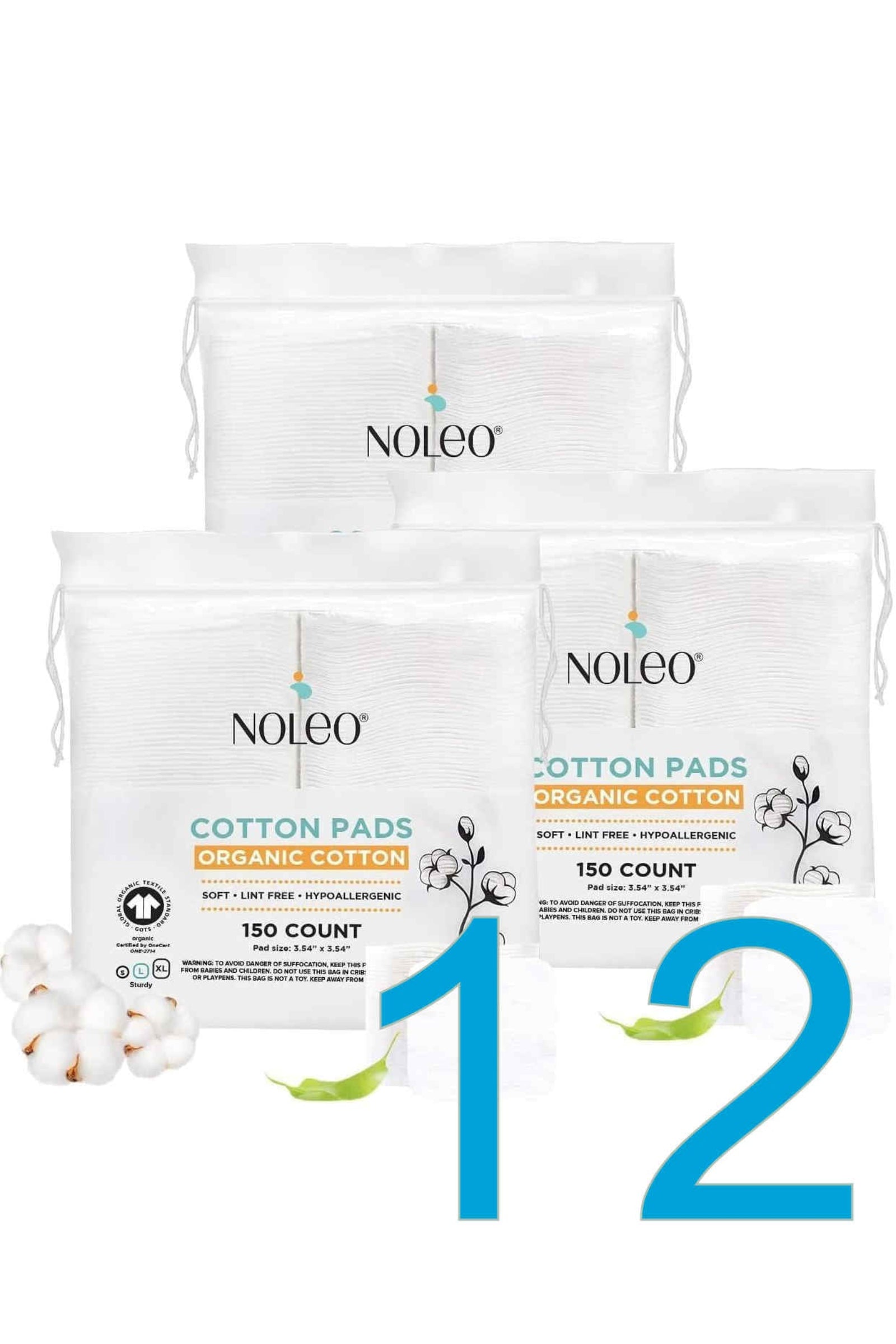 NOLEO Organic Cotton Pads - Large 3.54"x3.54"