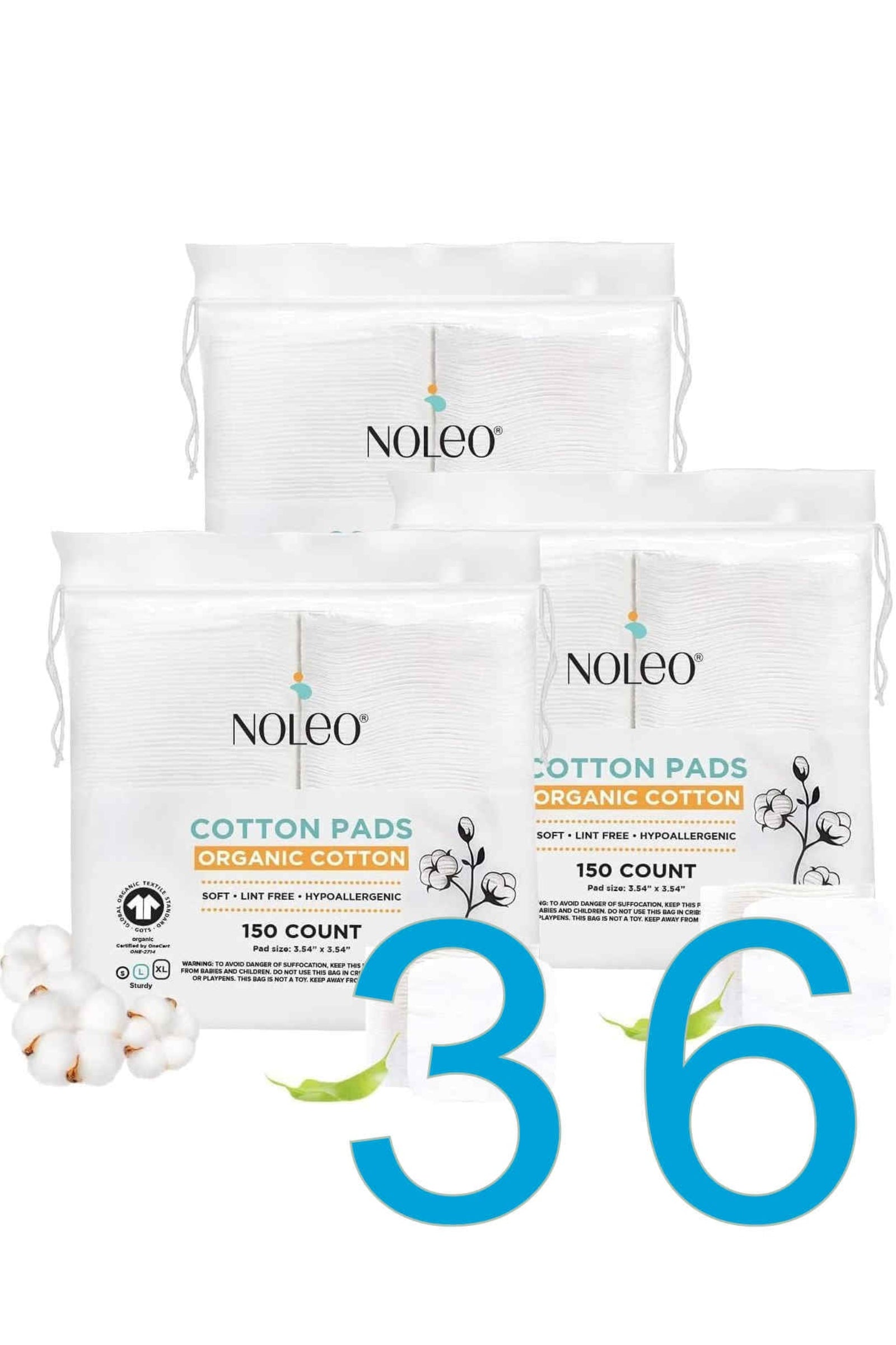 NOLEO Organic Cotton Pads - Large 3.54"x3.54"