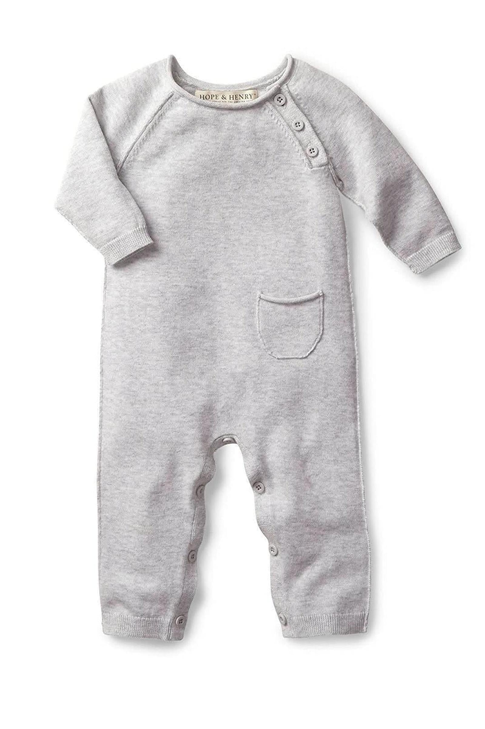 Organic Cotton Raglan Knit Romper Gender Neutral, Gray, Baby