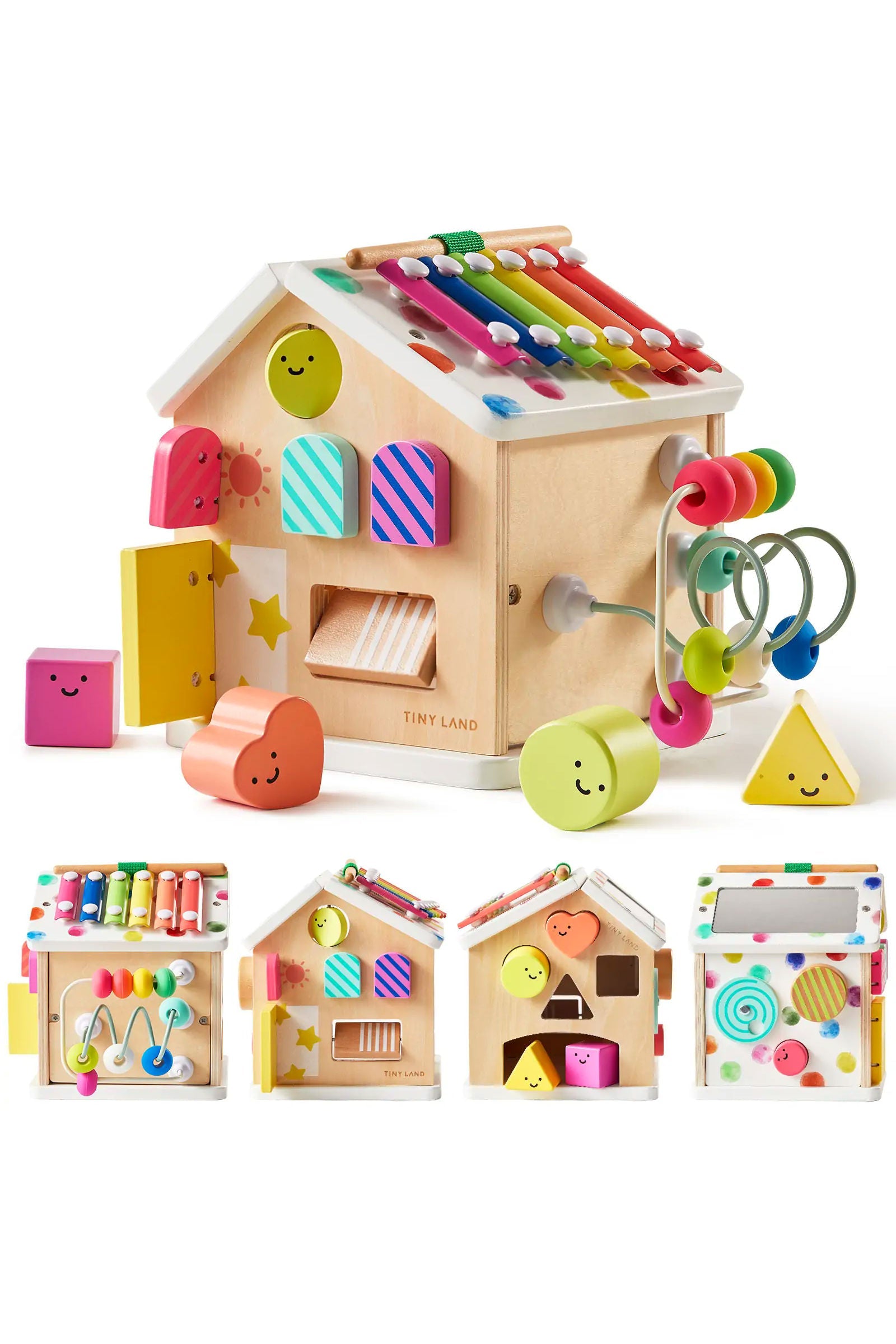 Rainbow Wooden Baby Walker & Activity Cube Playset, Montessori Development Toy, Toddlers