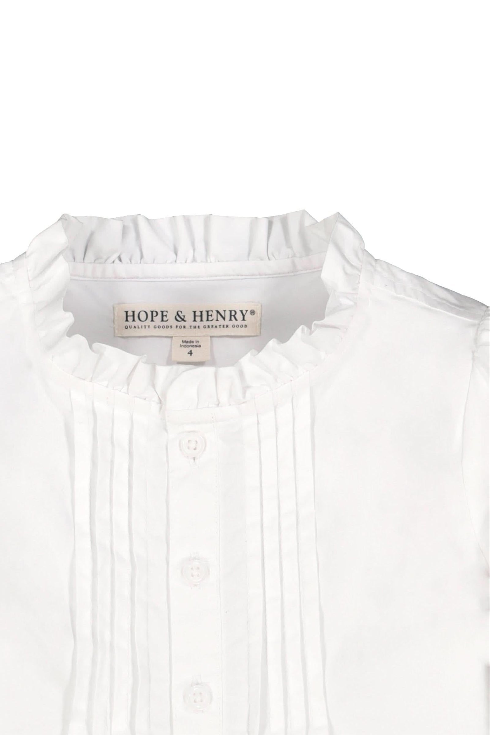 Organic Cotton Ruffle Neck Blouse with Pintucks for Baby Girls, White, Baby