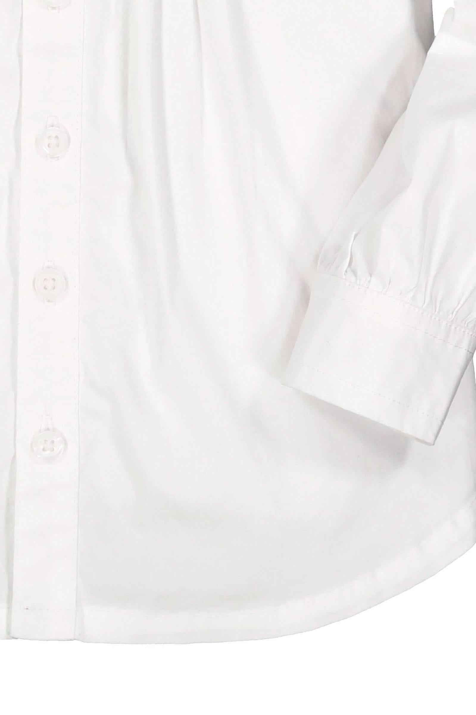 Organic Cotton Ruffle Neck Blouse with Pintucks for Baby Girls, White, Baby