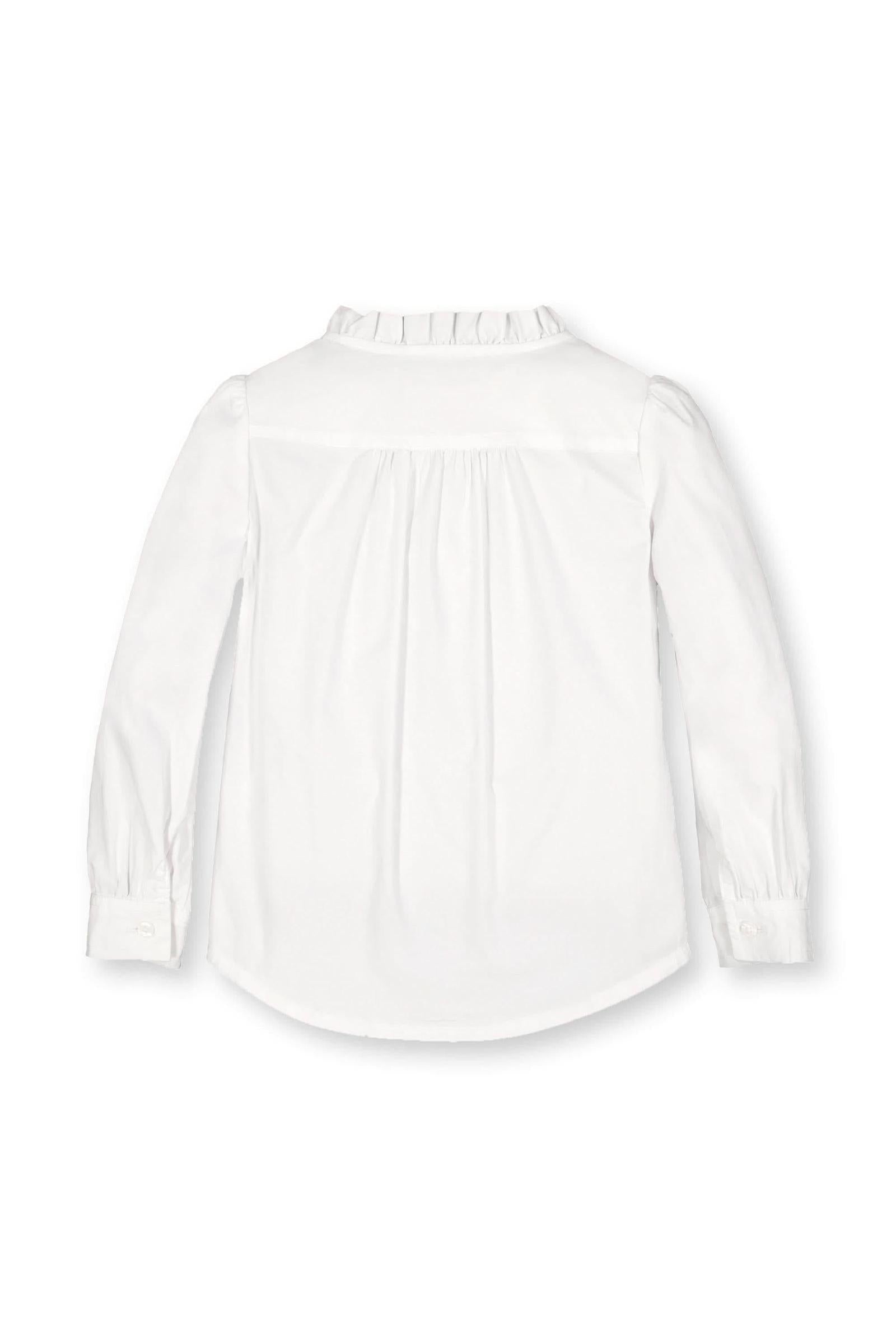 Organic Cotton Ruffle Neck Blouse with Pintucks for Baby Girls, White, Baby