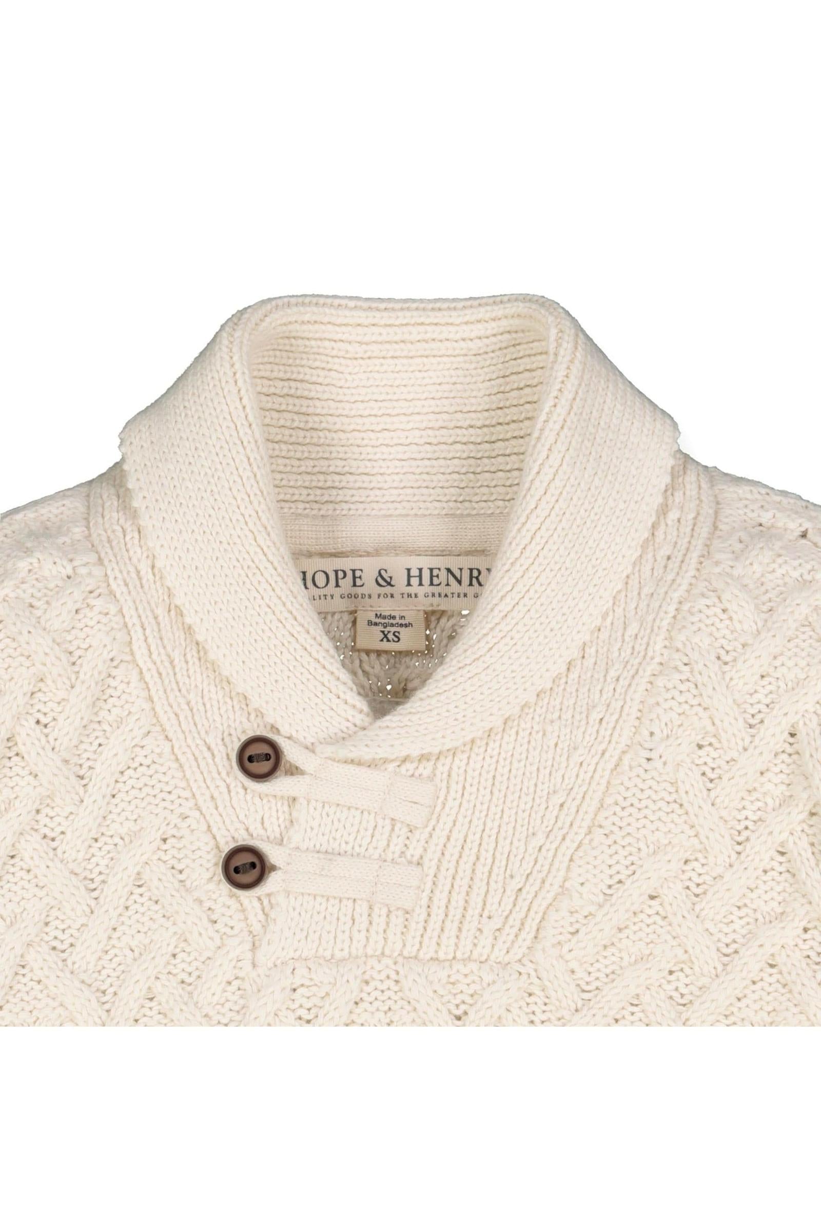 Shawl Collar Organic Cotton Cable Sweater for Boys, Ivory, Sizes 2T-12