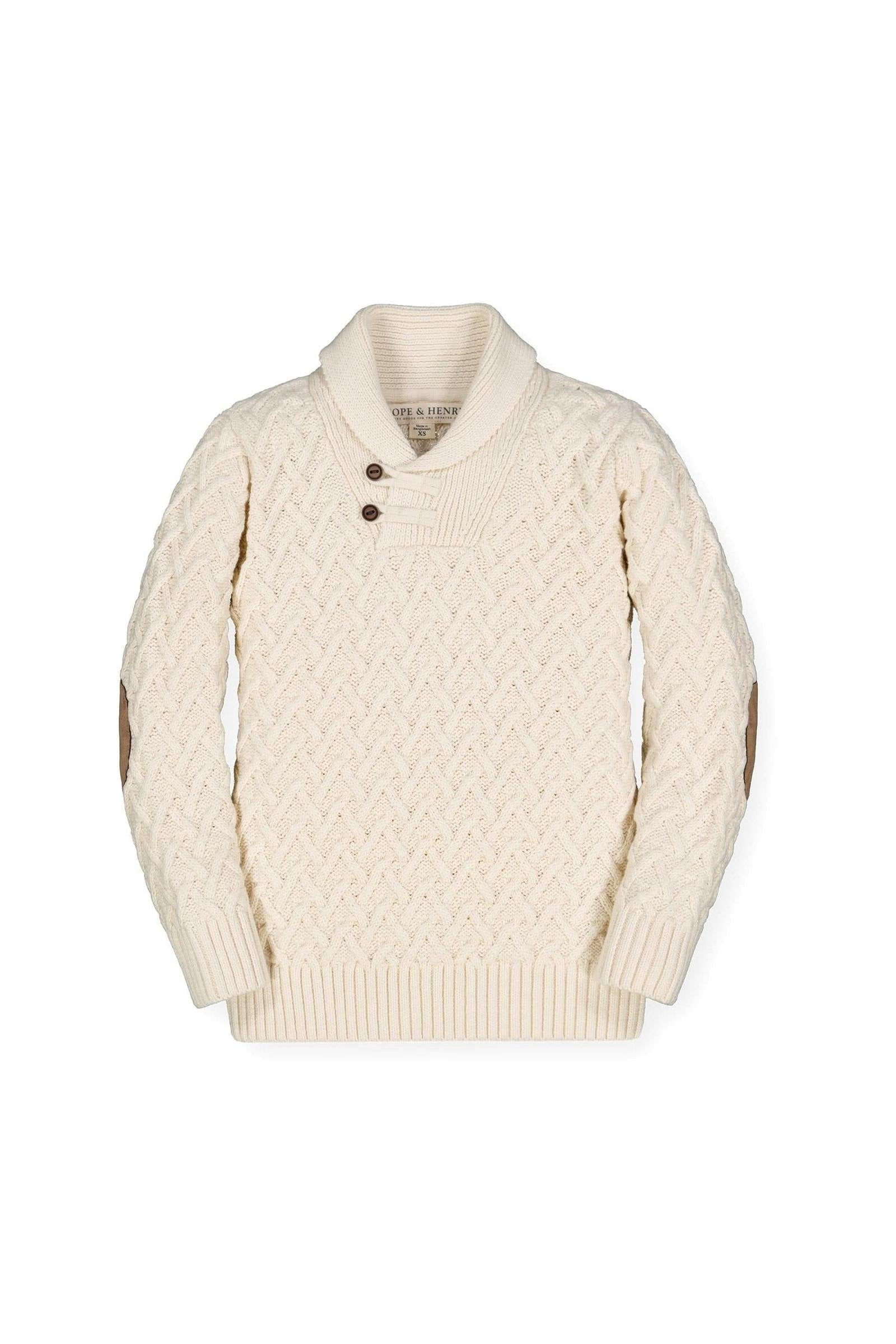 Shawl Collar Organic Cotton Cable Sweater for Boys, Ivory, Sizes 2T-12