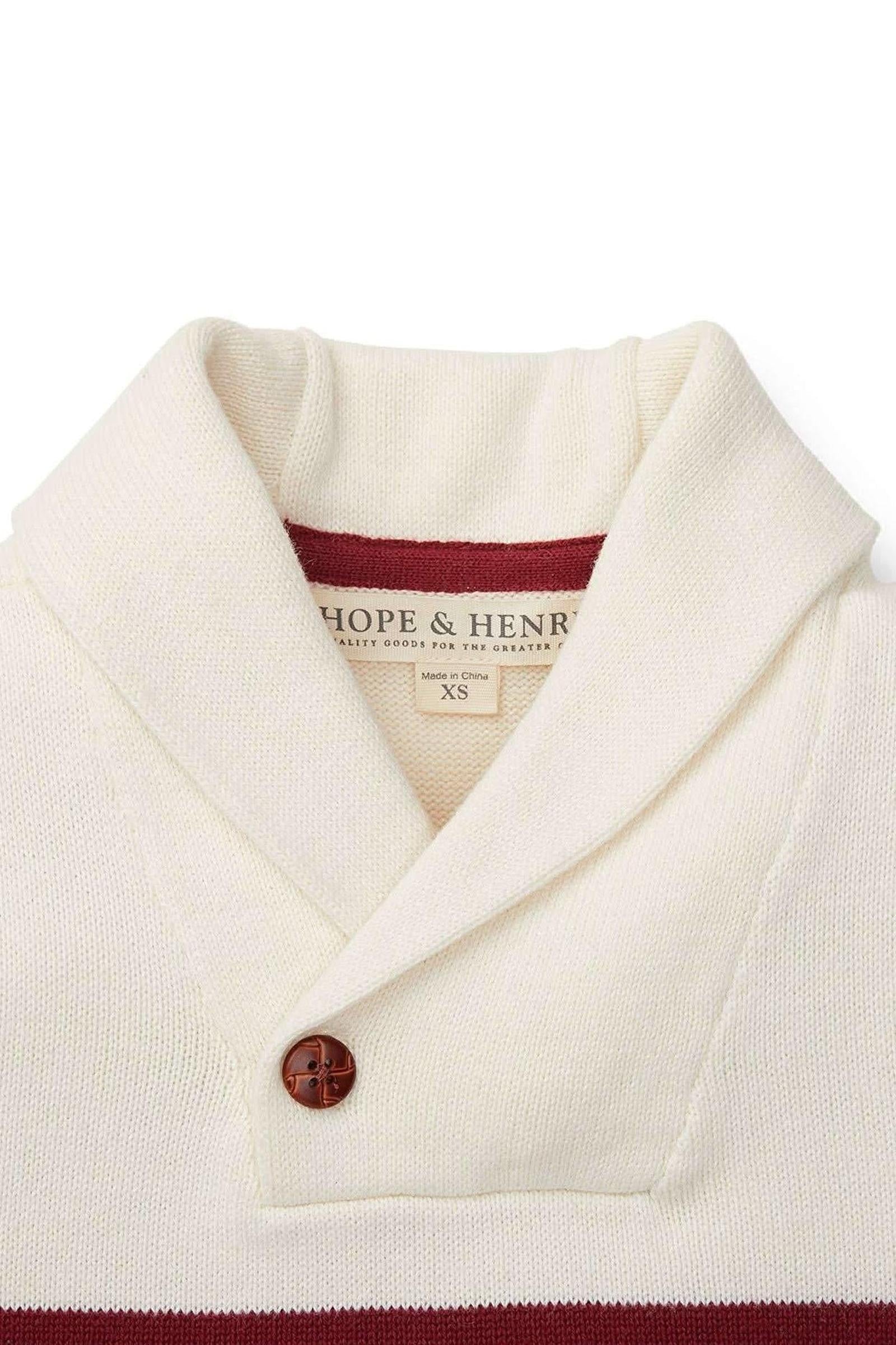 Organic Cotton Shawl Collar Sweater for Boys, Ivory Stripe, Sizes 2-16