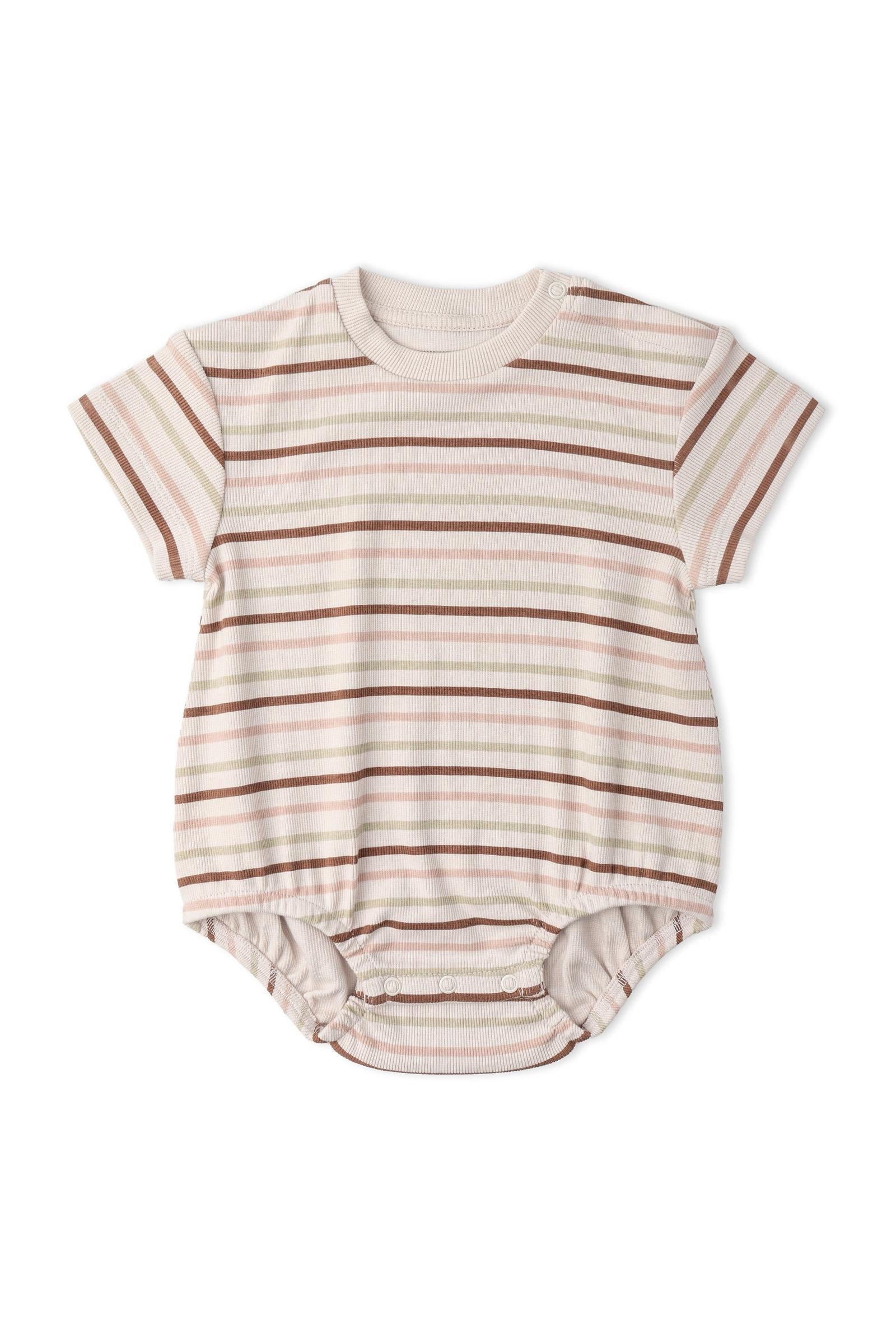 Organic Short Sleeve Bubble Romper - Terra Stripes