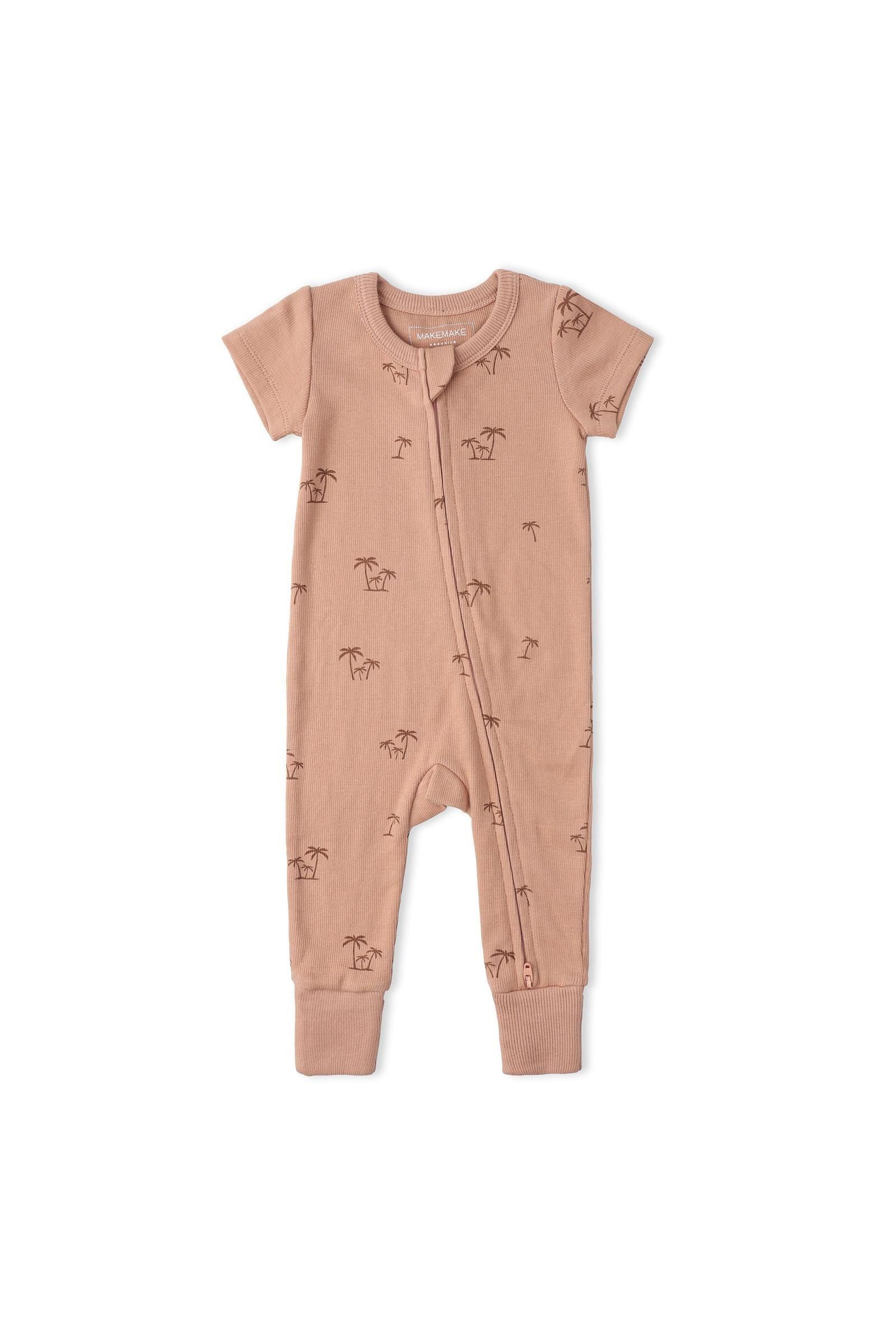 Organic Short Sleeve Zip Romper - Island Palm