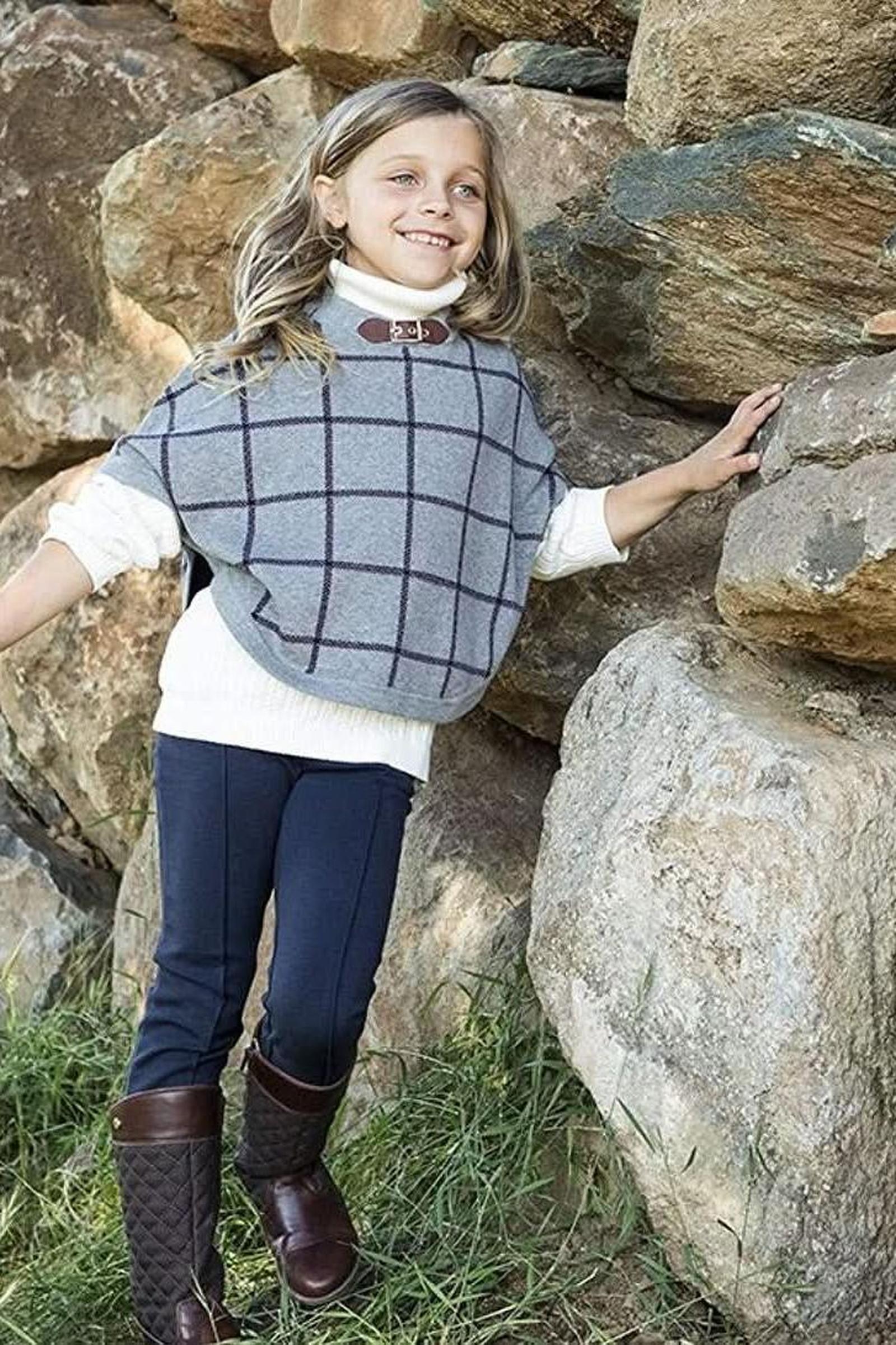 Organic Cotton Sweater Cape, Gray Plaid, Toddler & Kids