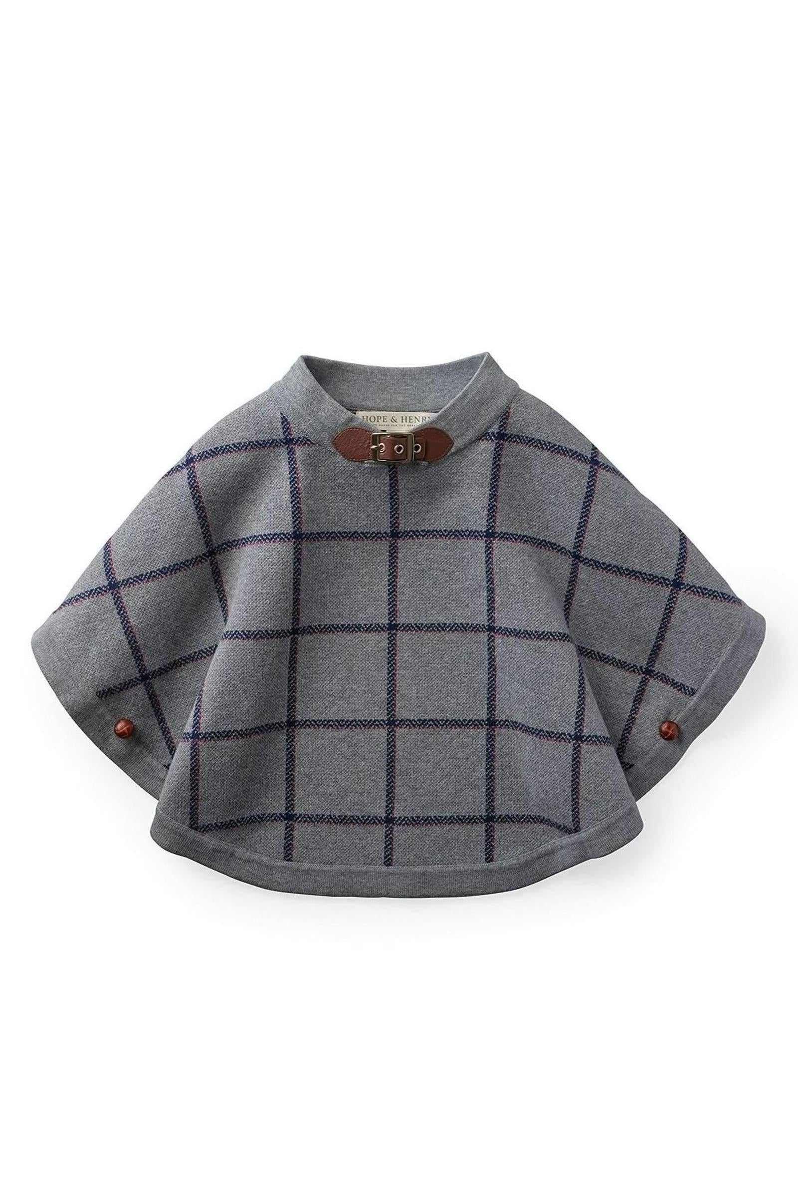 Organic Cotton Sweater Cape, Gray Plaid, Toddler & Kids